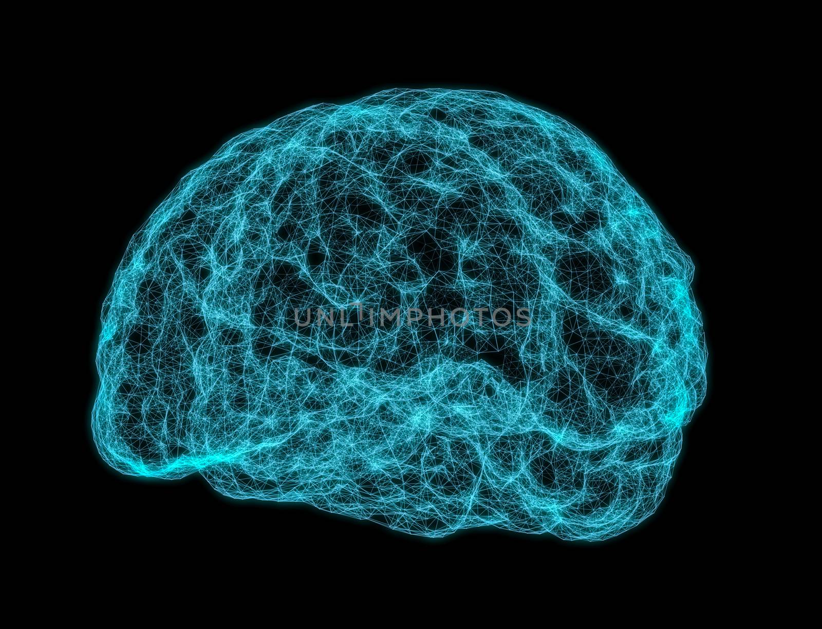Concept of human intelligence with human brain on dark background. 3D Illustration