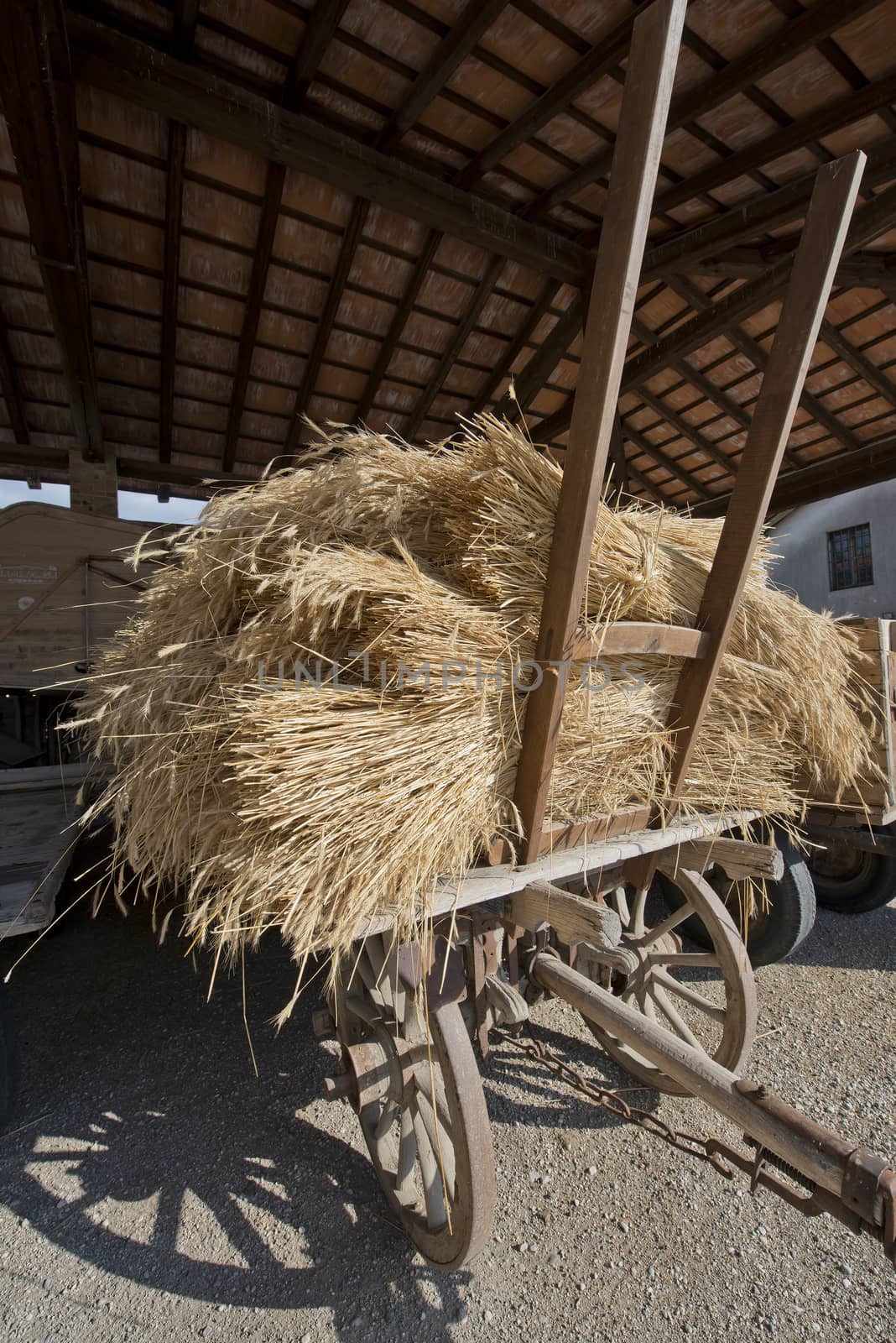 old wooden cart with hay