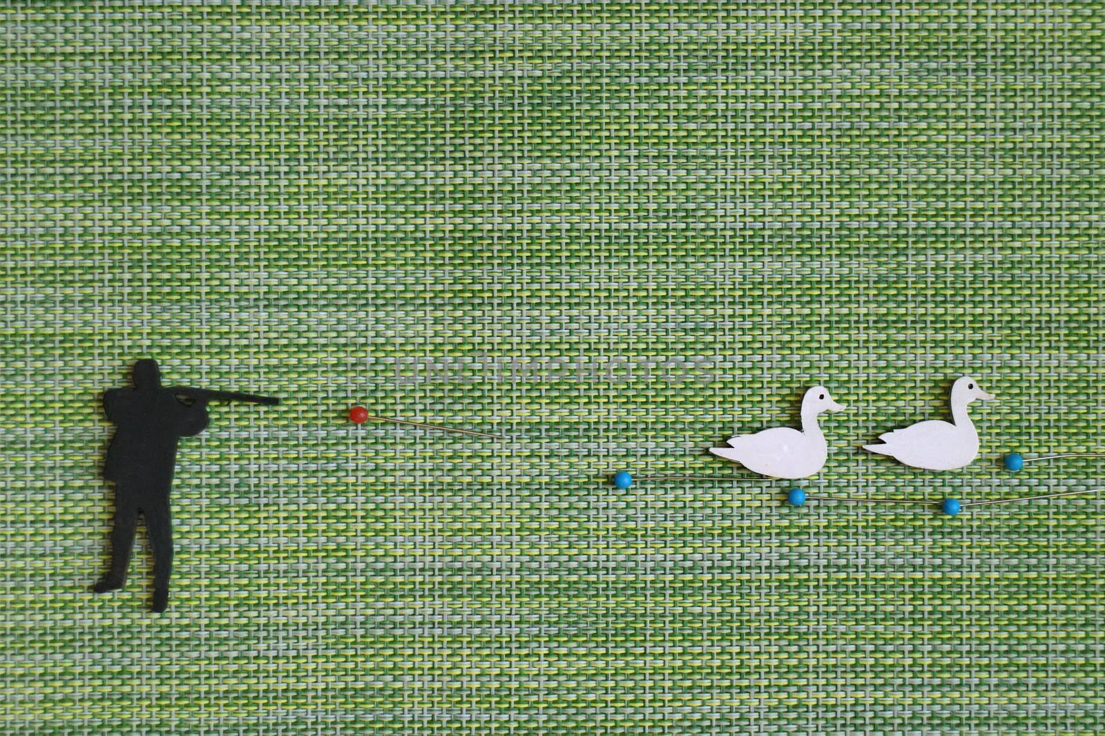 hunter shoot bullet white ducks flat lay, copy space, minimal concept