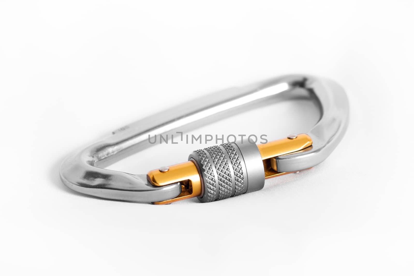 Modern climbing carabiner with lock mechanism with nice detail on the gate and lock