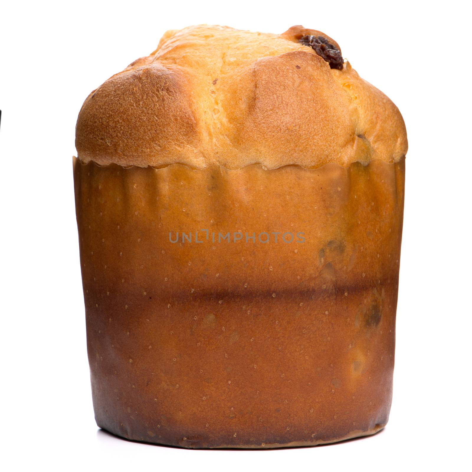 Panettone, typical Christmas dessert isolated on white background.