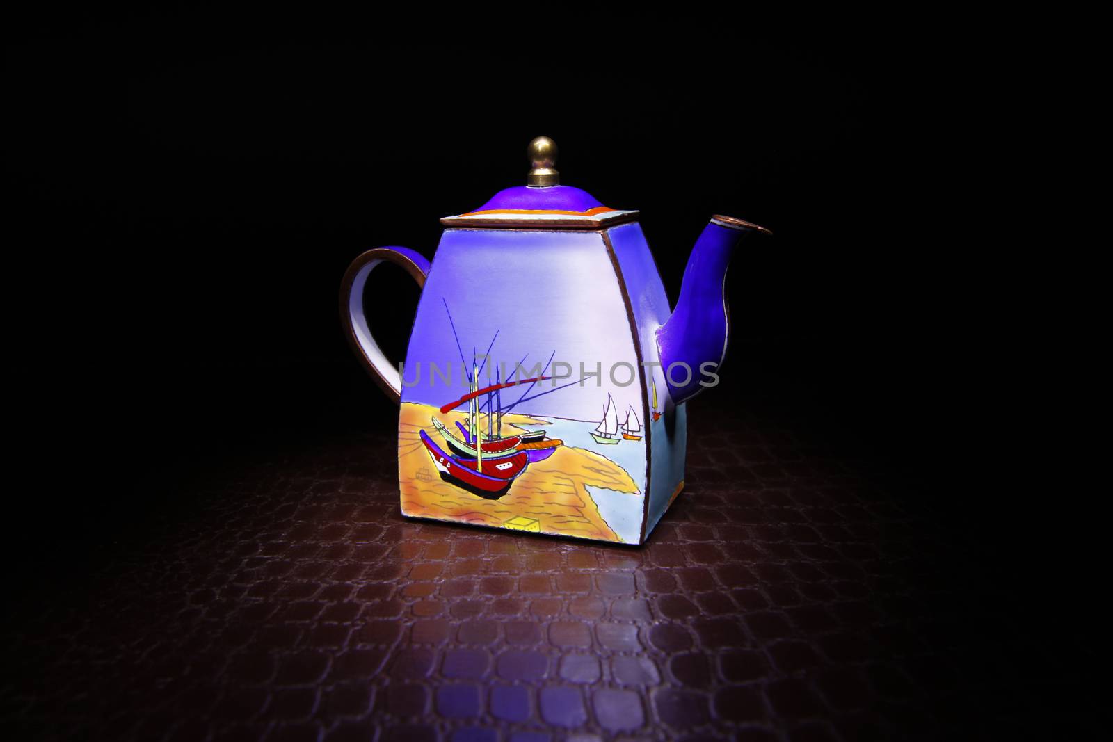 porcelain teapot studio quality black background