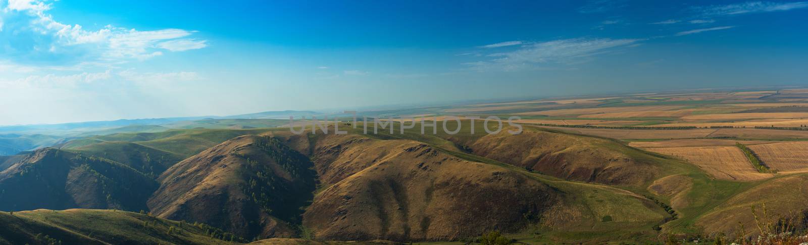 Beauty day in the mountains in Altay, panoramic picture