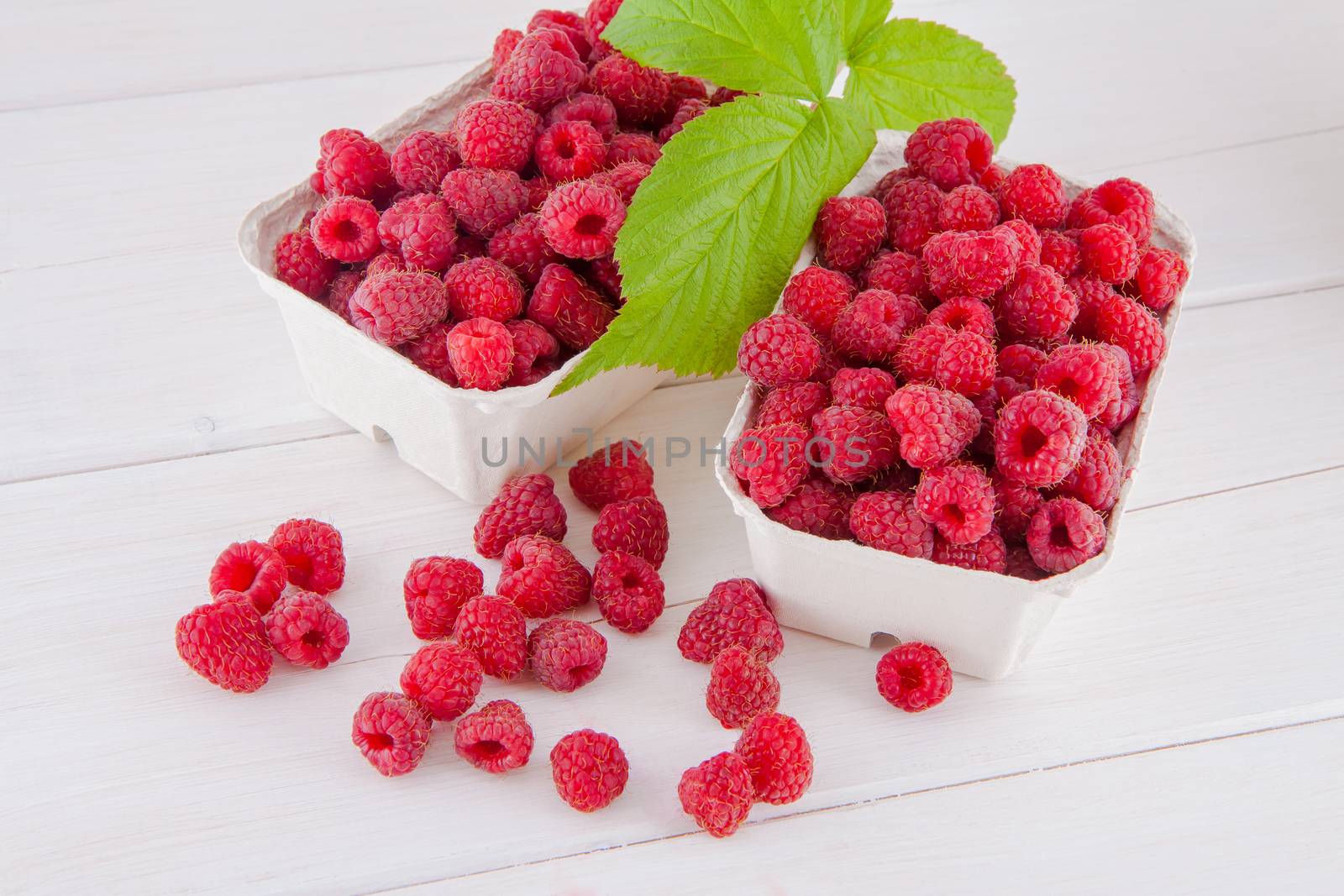Raspberries on a table by Gbuglok