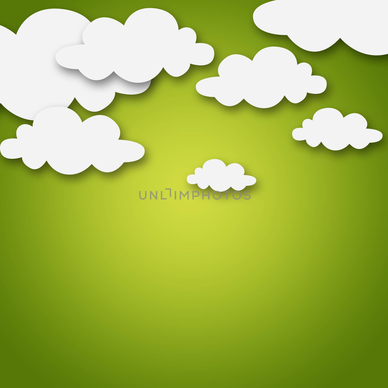 Set of various white clouds on yellow background