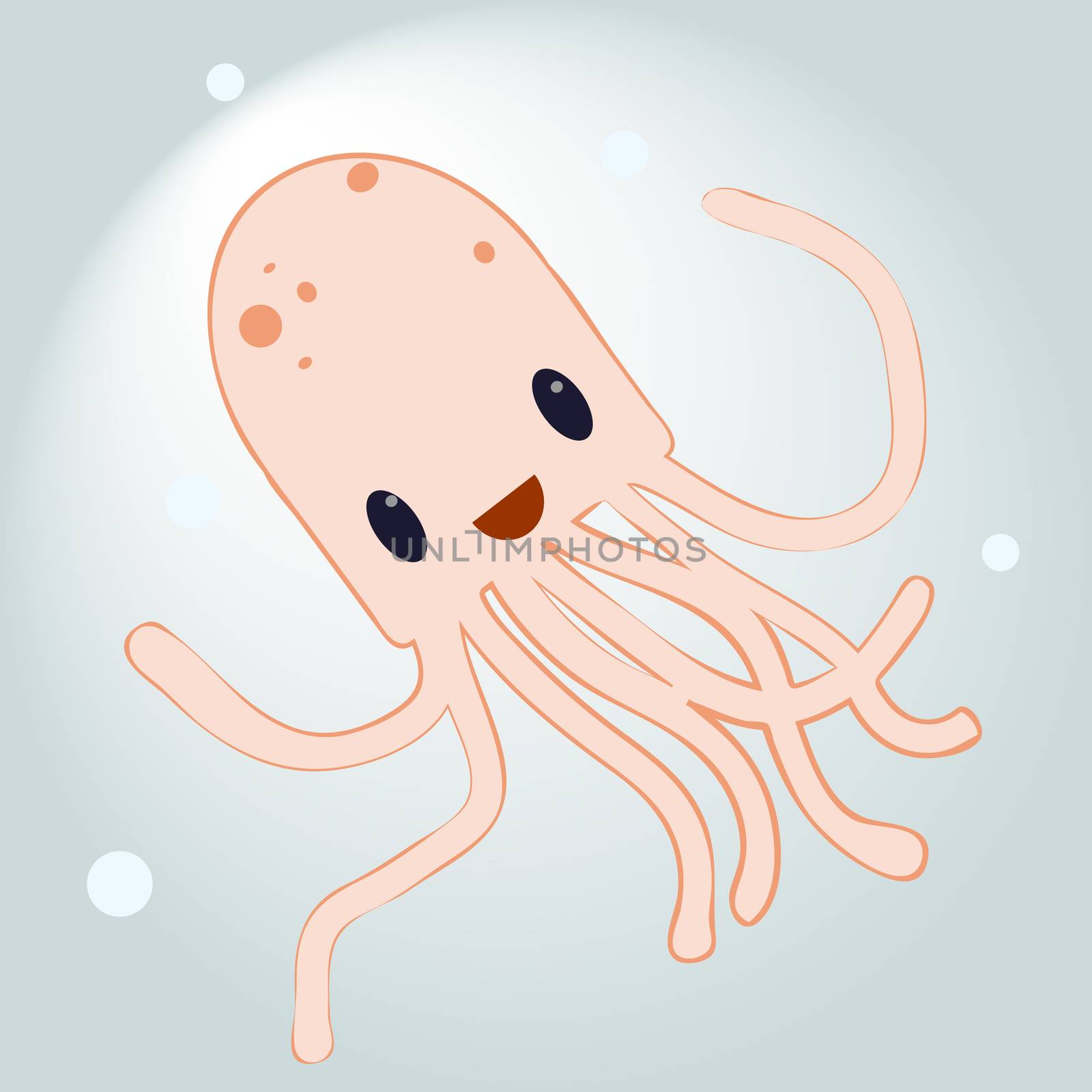 Funny cute cartoon octopus. Vector illustration. Sea animal