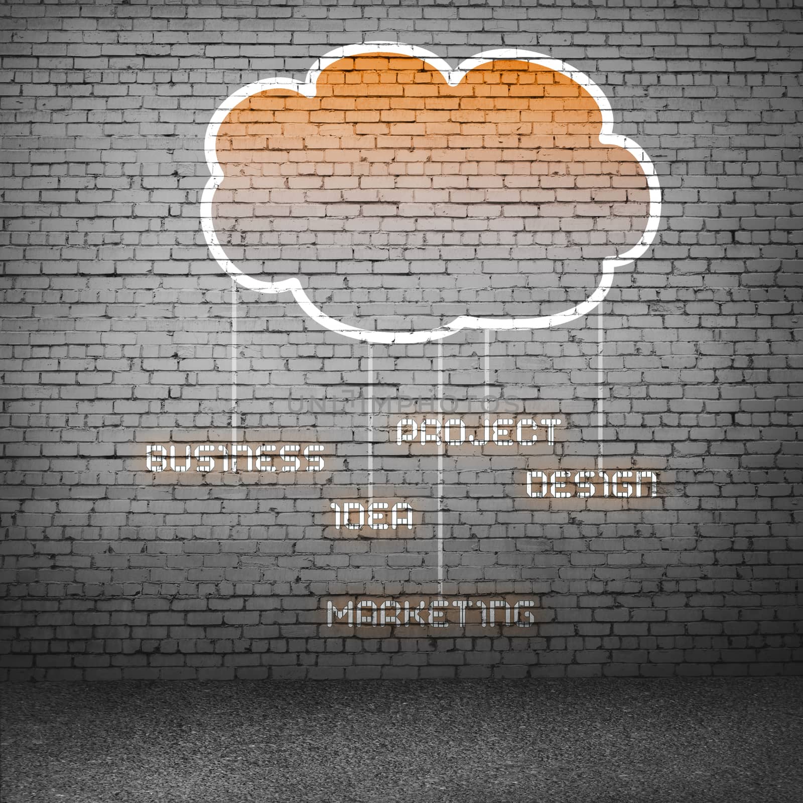 Colorful cloud with business icons on cement wall 