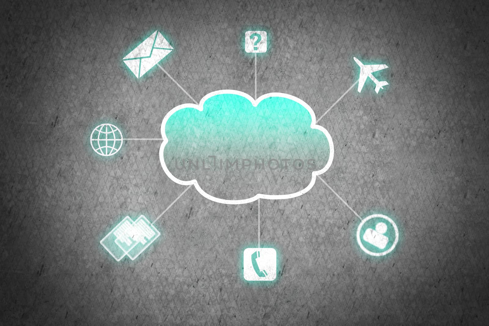 Colorful cloud with business icons on cement wall 