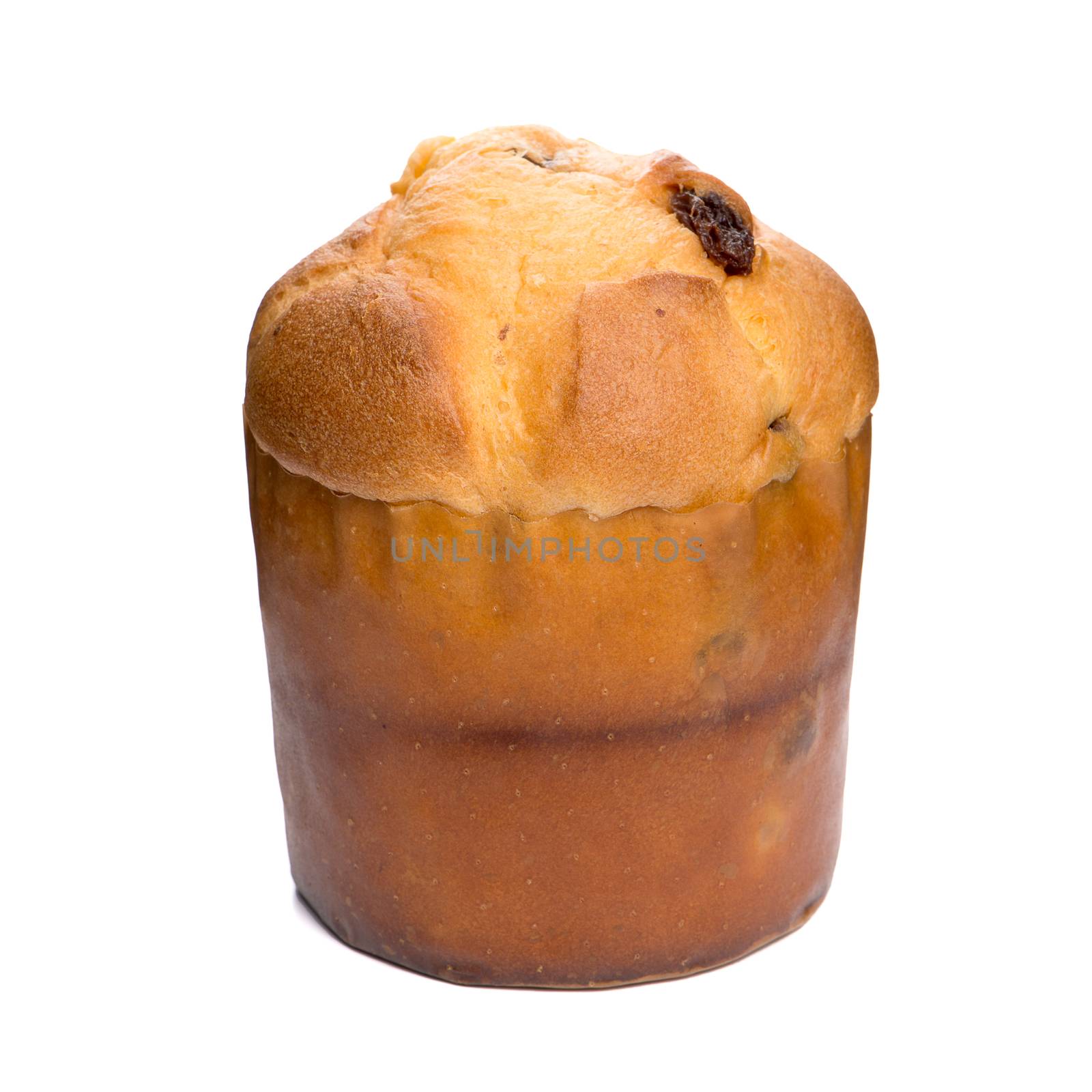 Panettone, typical Christmas dessert isolated on white background.