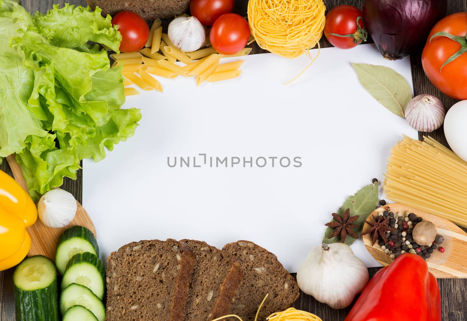 Set of vegetables and spices on kitchen table