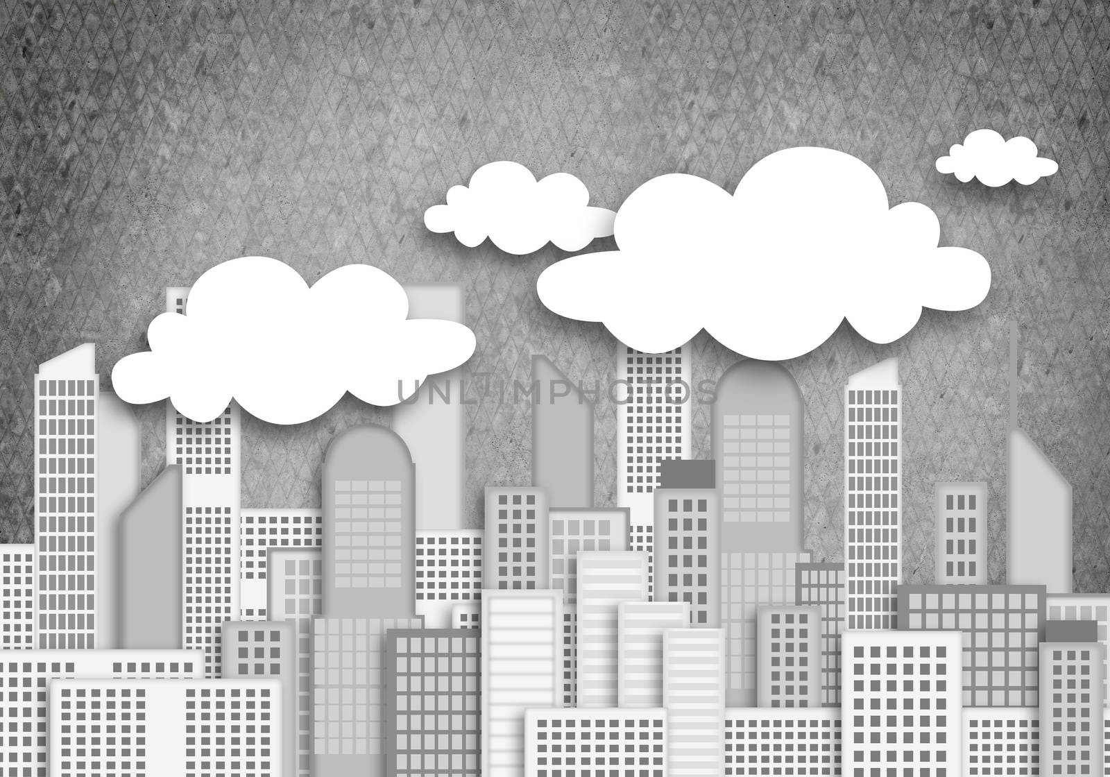 Conceptual vector image with buildings and skyscrapes 