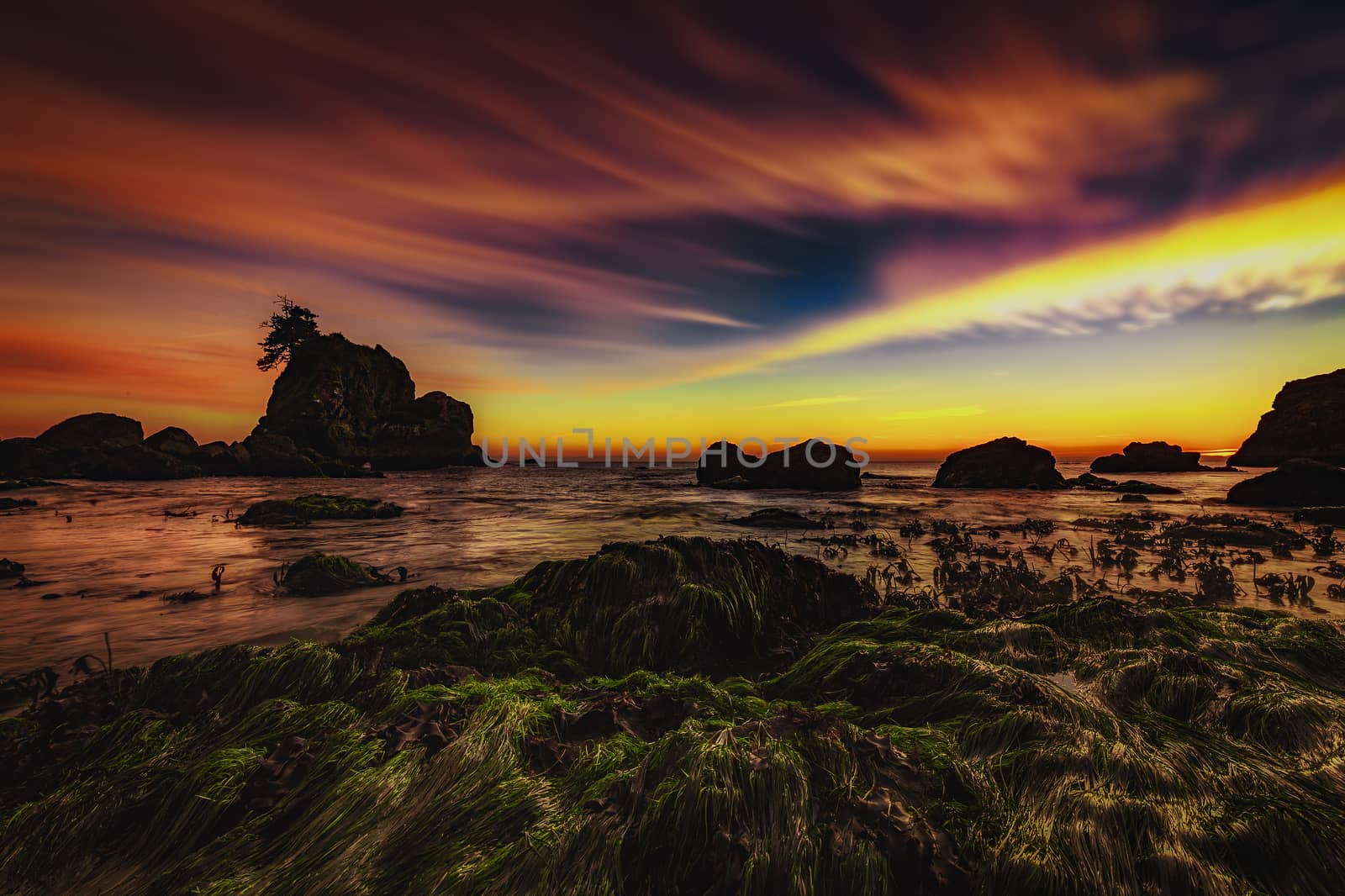 Color image of a beautiful sunset overlooking the Pacific Ocean in Northern California.