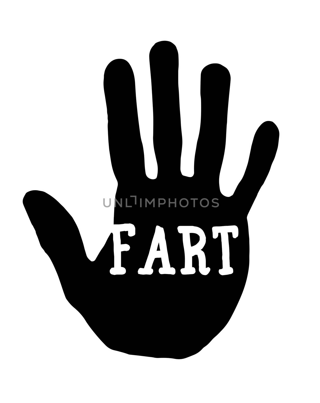 Man handprint isolated on white background showing stop fart