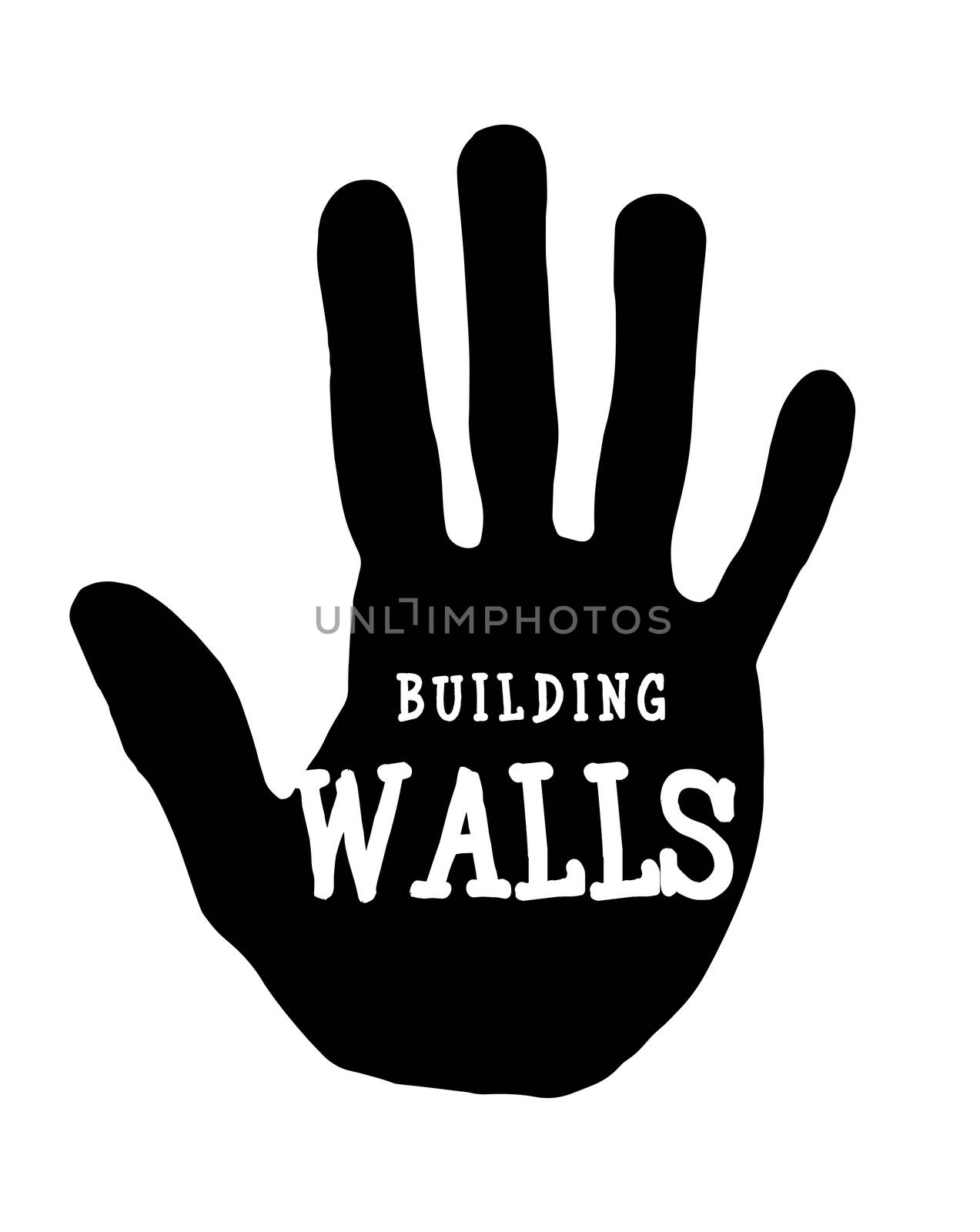 Man handprint isolated on white background showing stop building walls