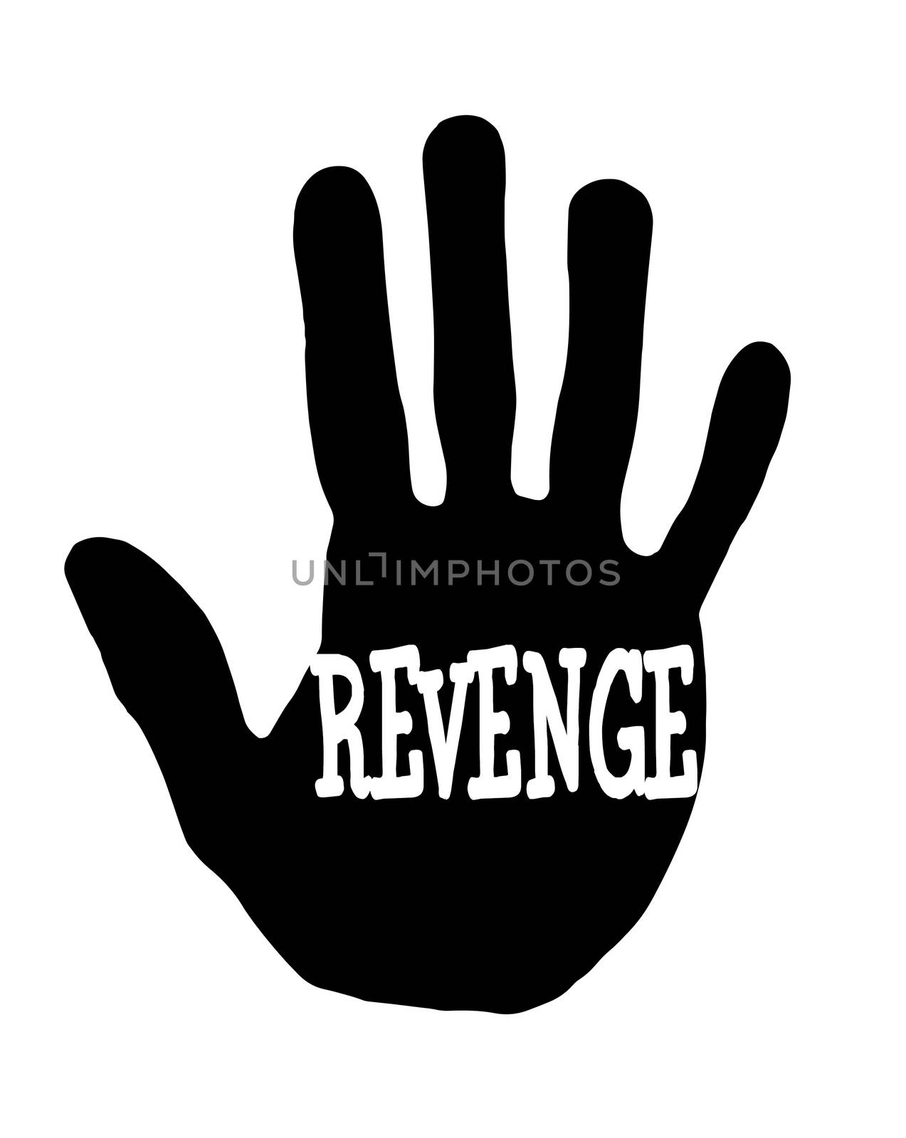 Man handprint isolated on white background showing stop revenge