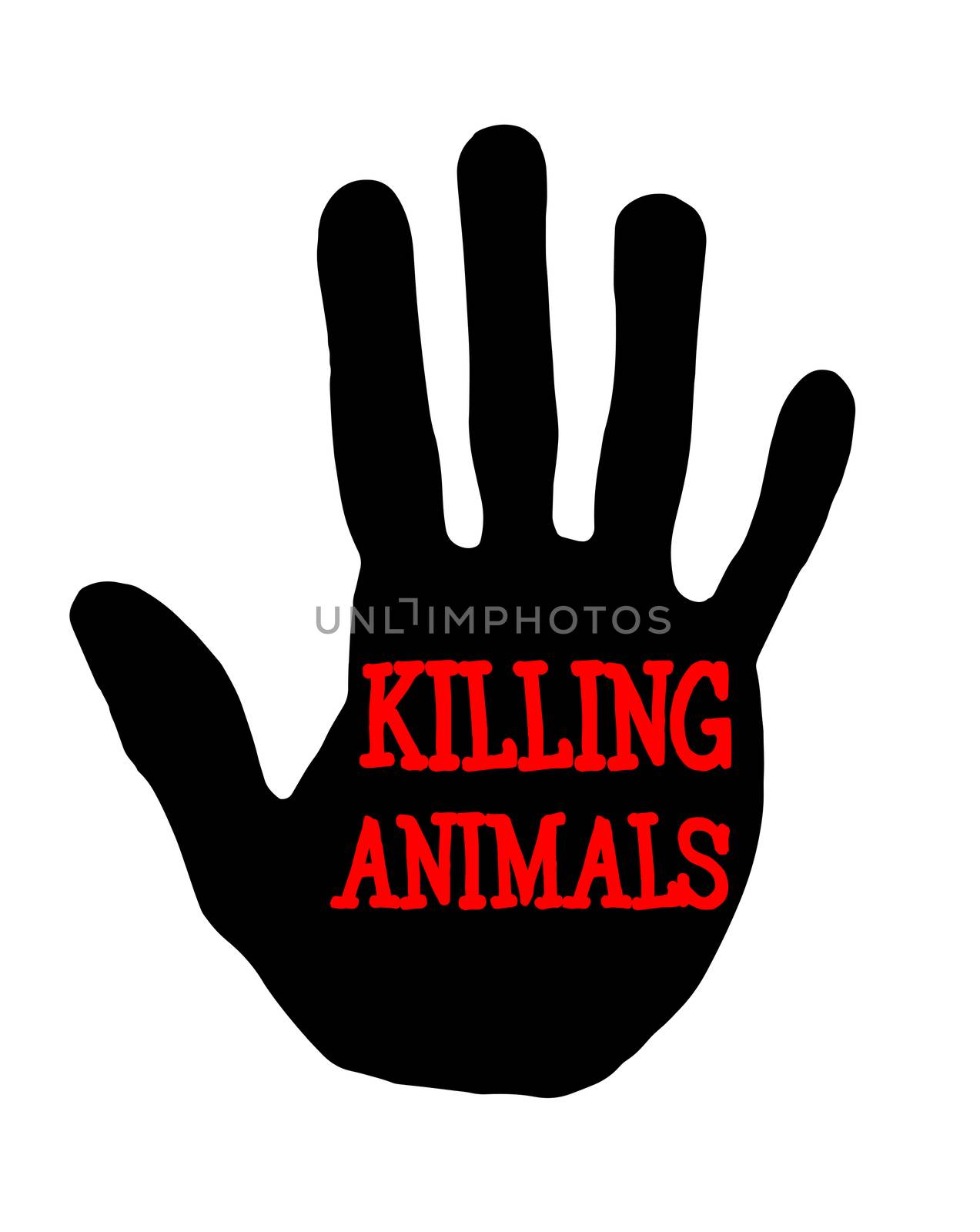Man handprint isolated on white background showing stop killing animals