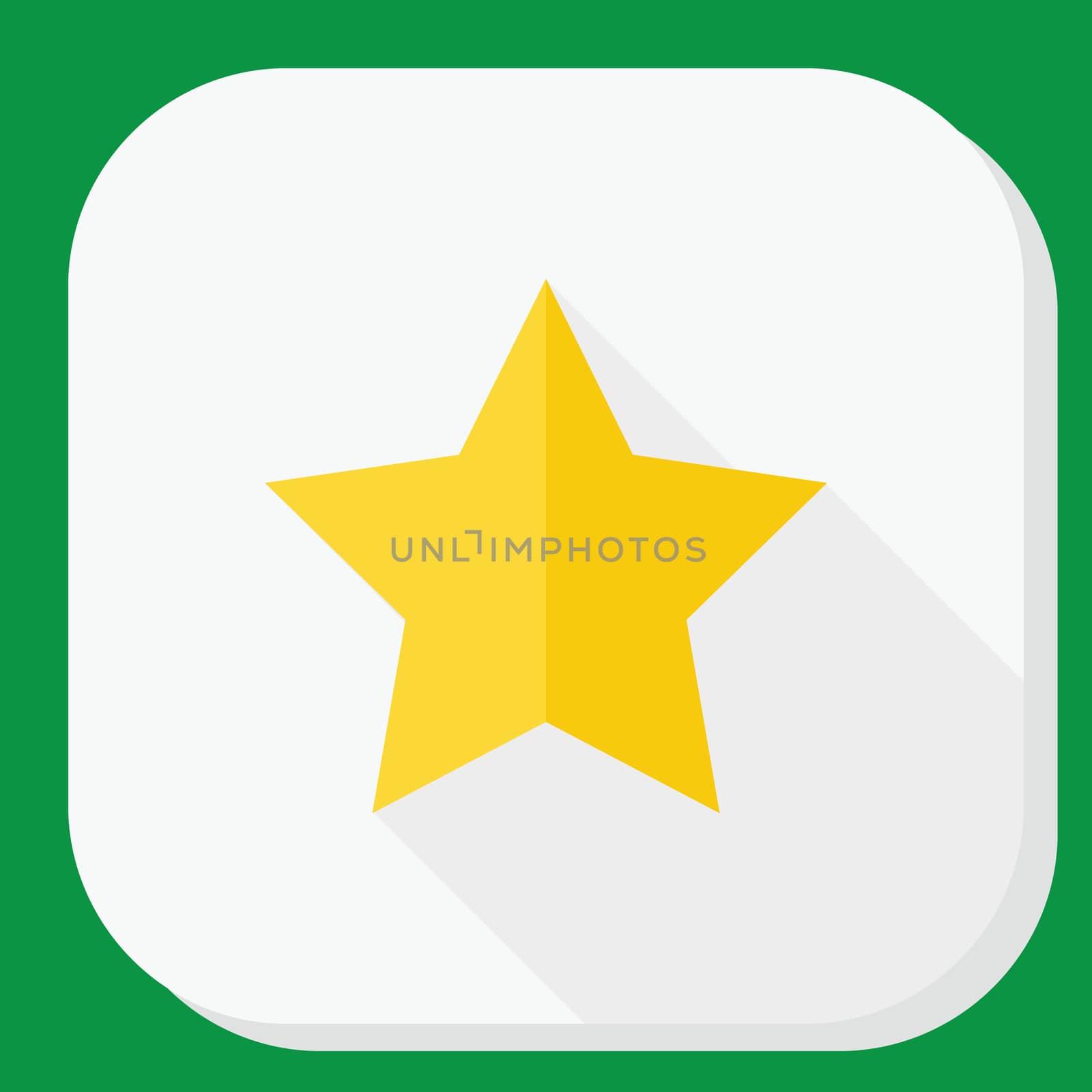 Yellow star icon with long shadow. Modern simple flat sign. Internet concept. Trendy symbol for website, web button, mobile app.