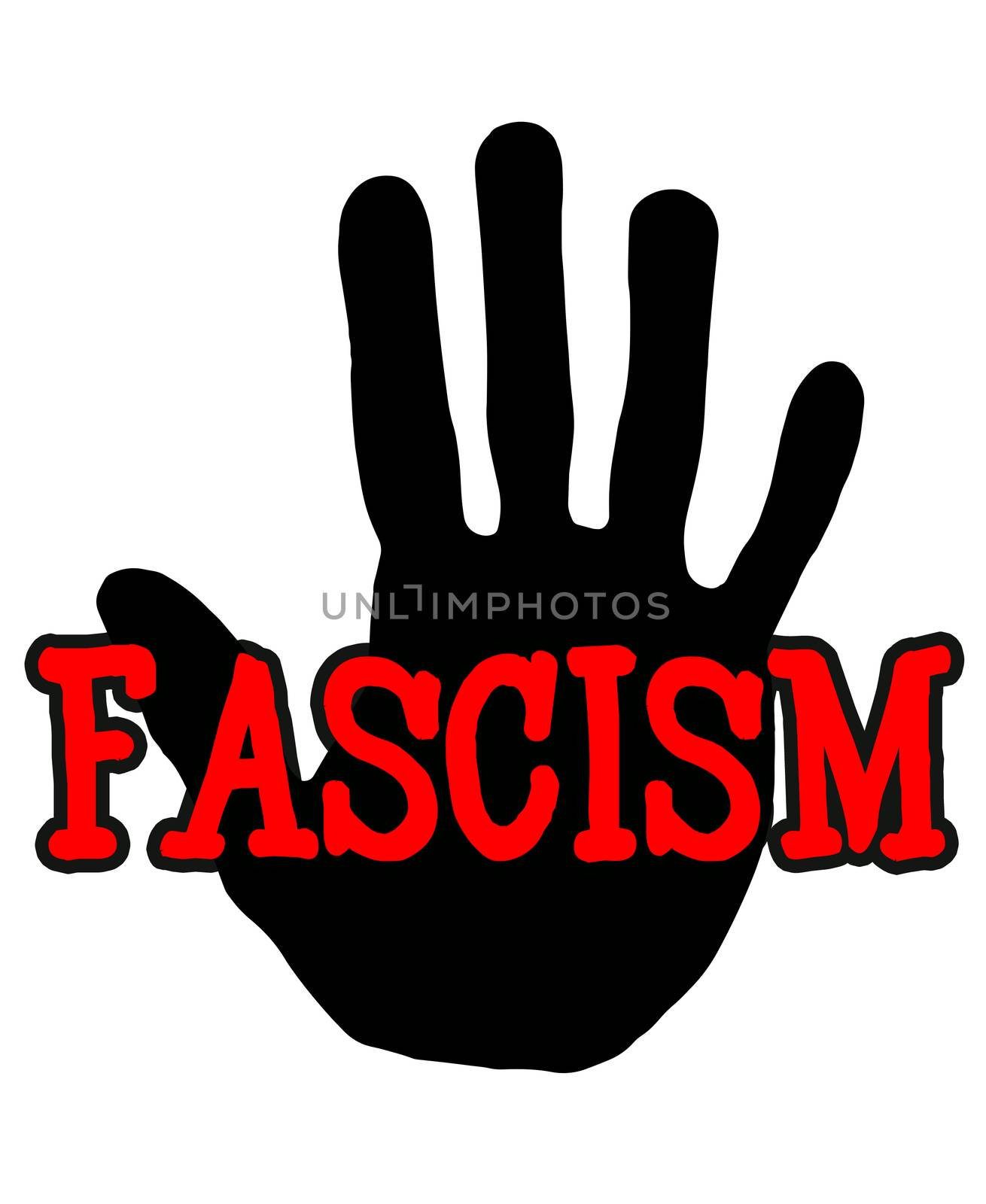 Man handprint isolated on white background showing stop fascism