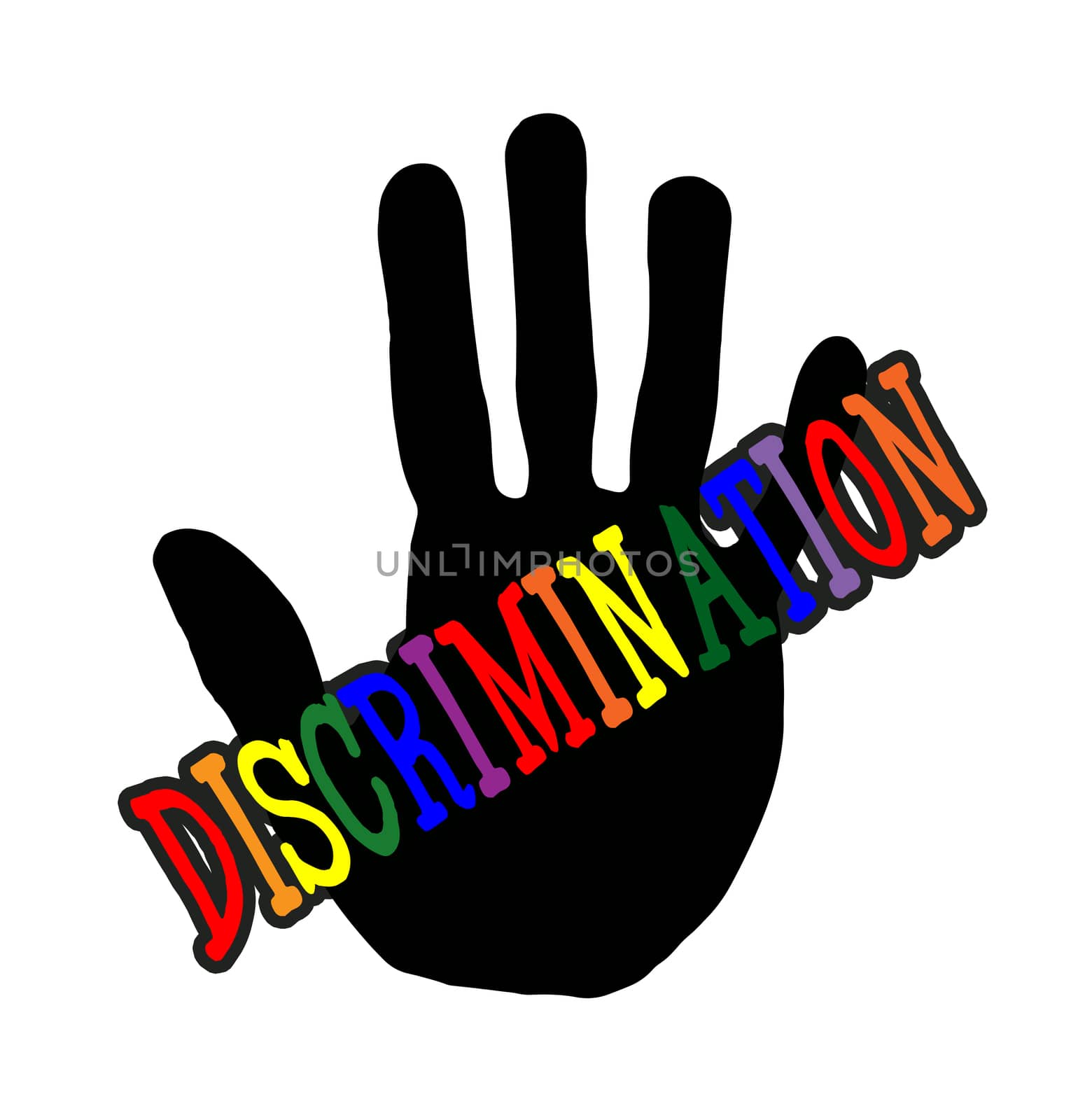 Man handprint isolated on white background showing stop discrimination
