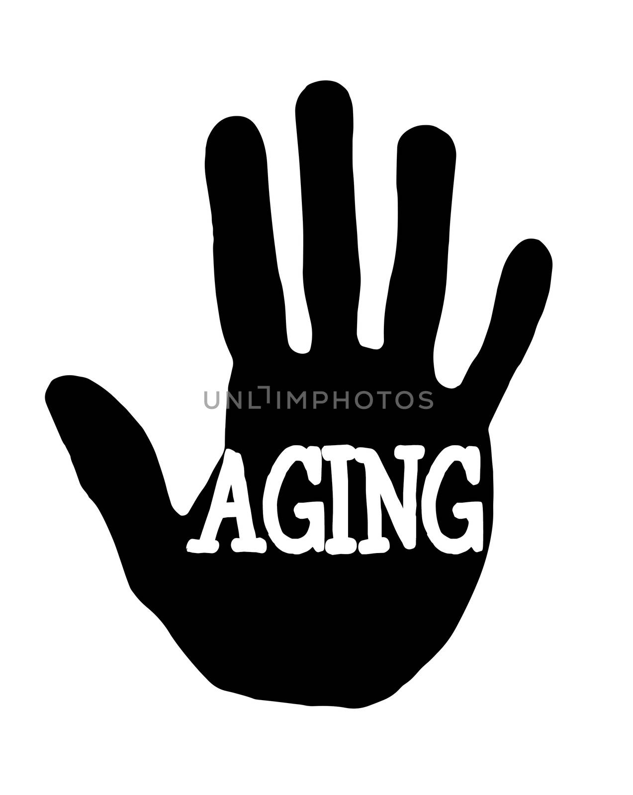 Man handprint isolated on white background showing stop aging