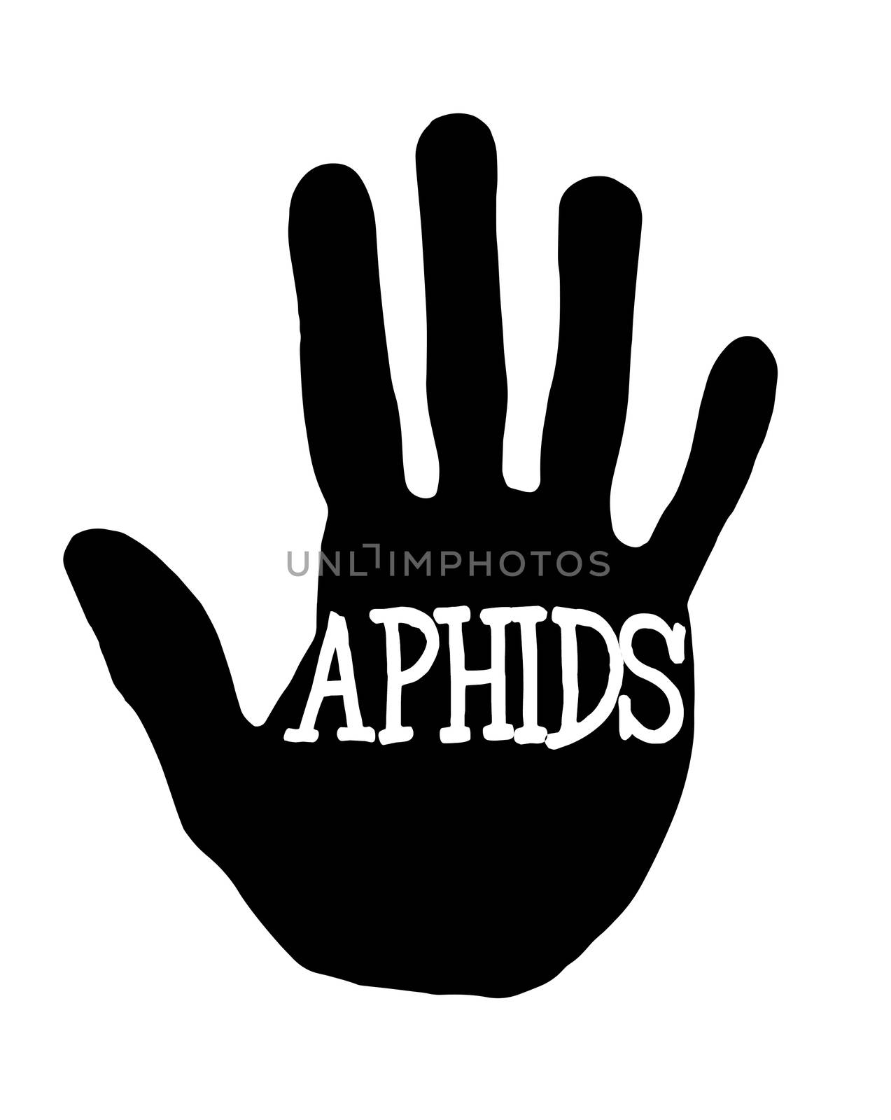 Man handprint isolated on white background showing stop aphids