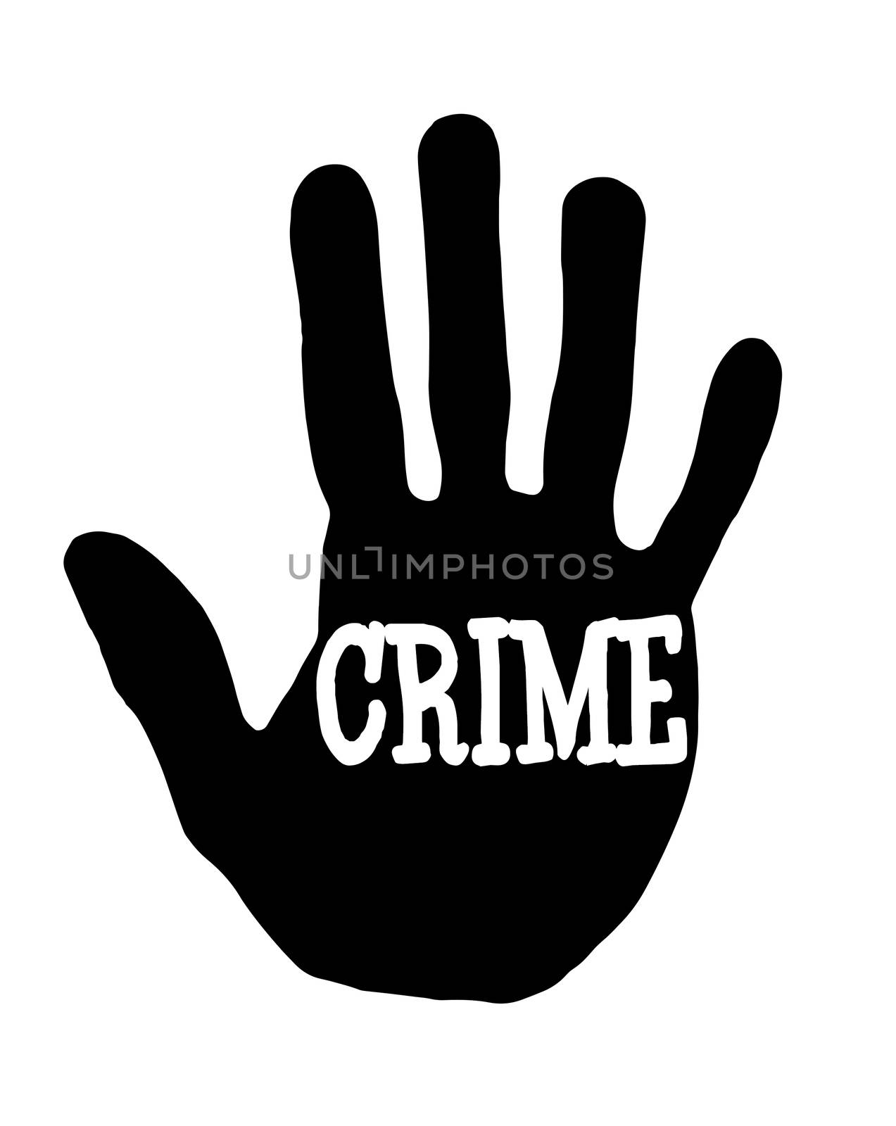 Man handprint isolated on white background showing stop crime