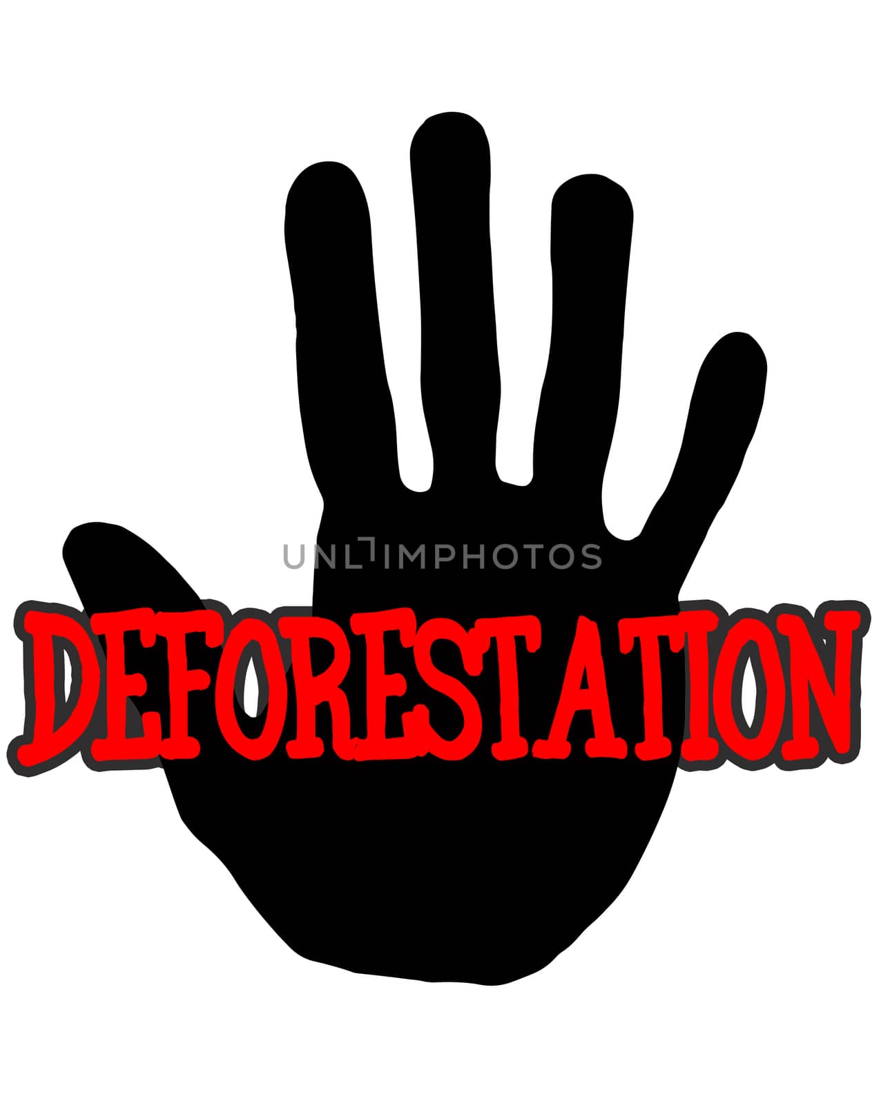 Man handprint isolated on white background showing stop deforestation