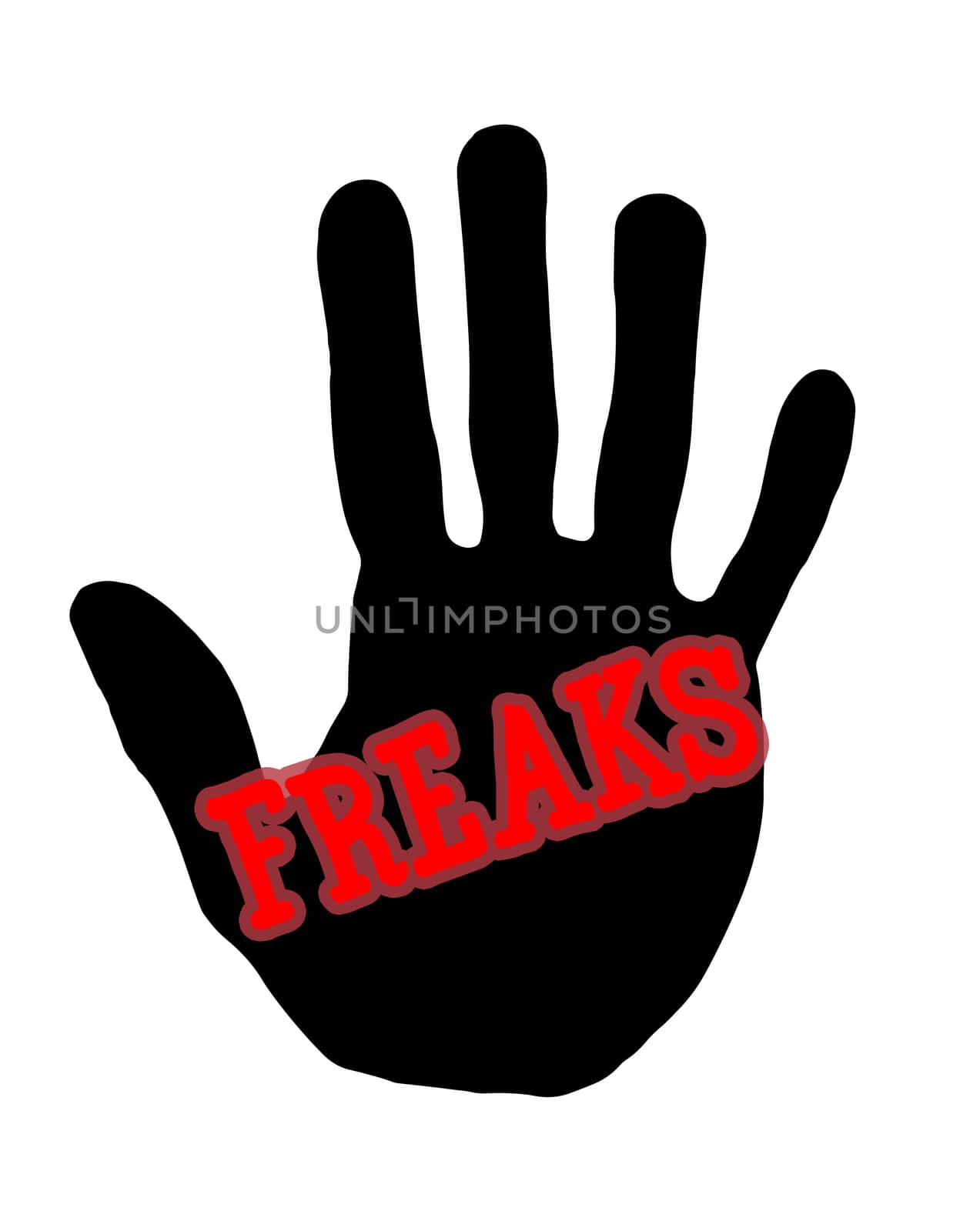 Man handprint isolated on white background showing stop freaks