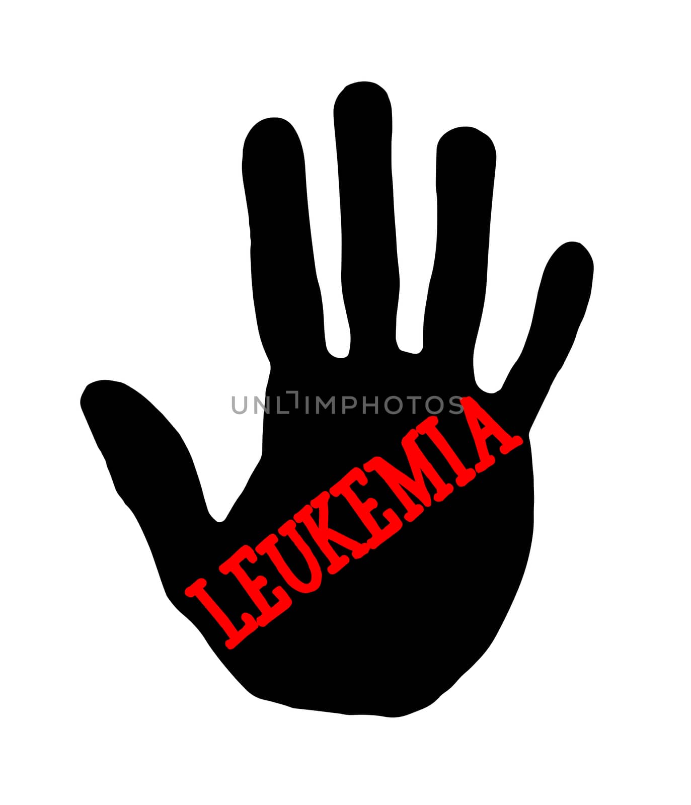 Man handprint isolated on white background showing stop leukemia