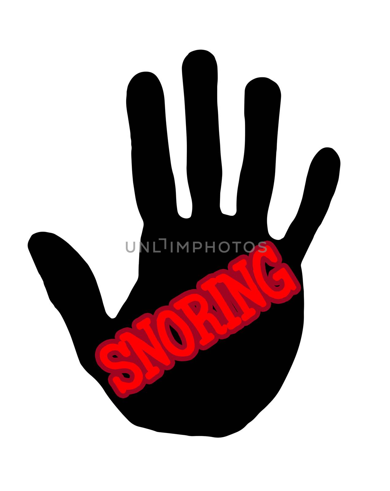 Man handprint isolated on white background showing stop snoring