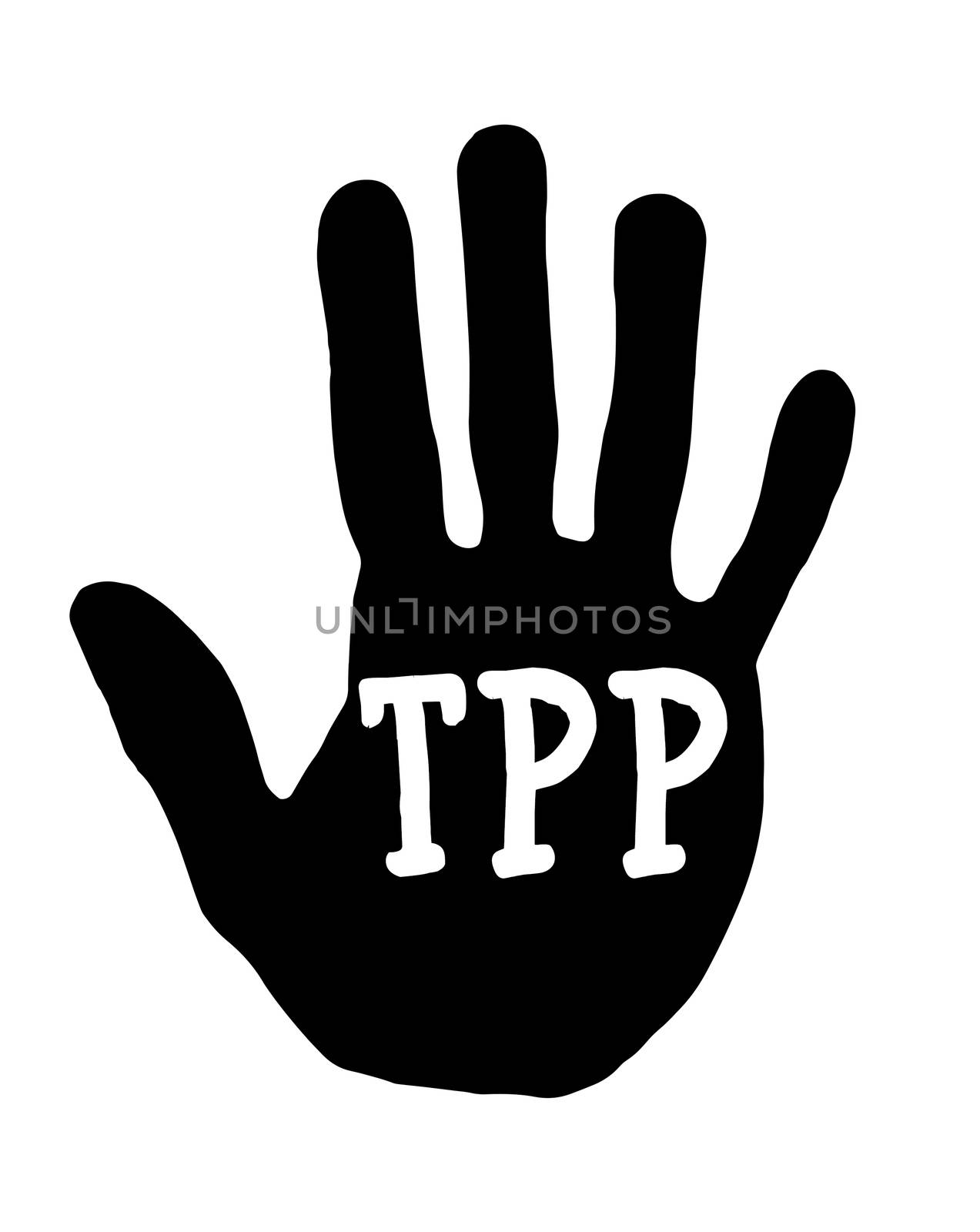 Man handprint isolated on white background showing stop TPP(Trans-Pacific Partnership)