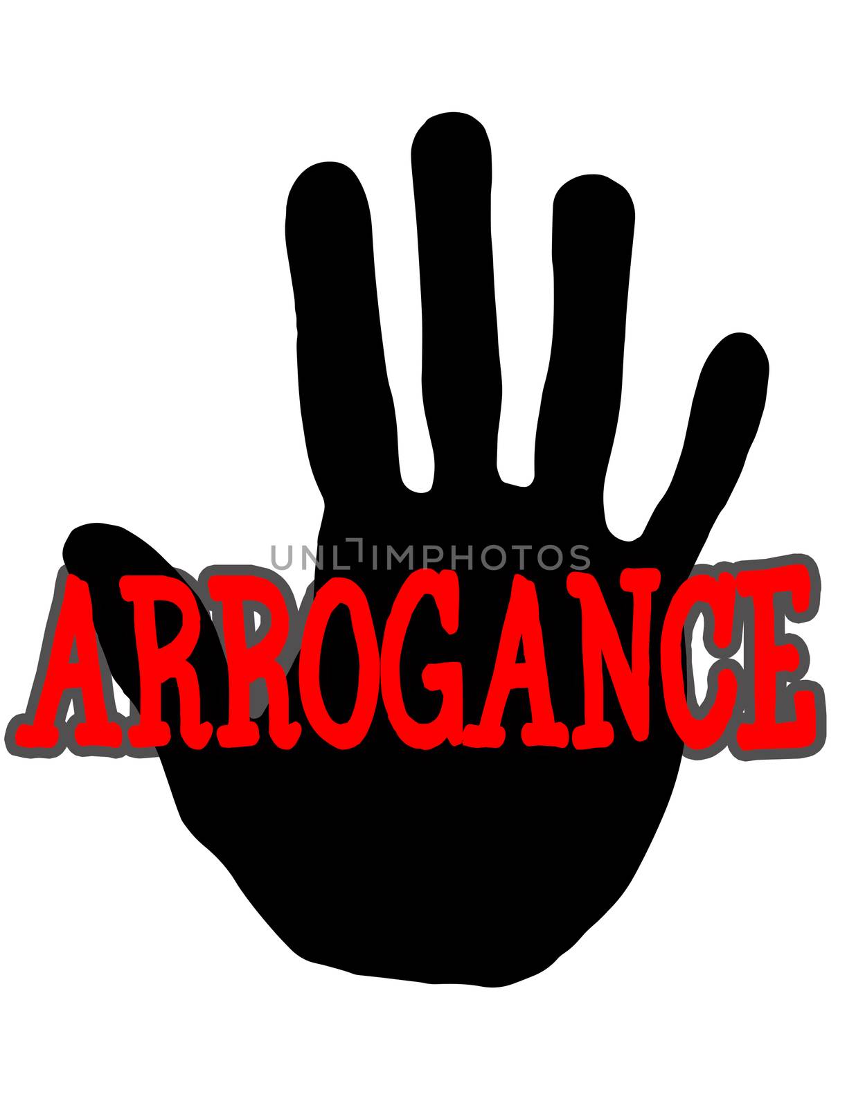 Man handprint isolated on white background showing stop arrogance