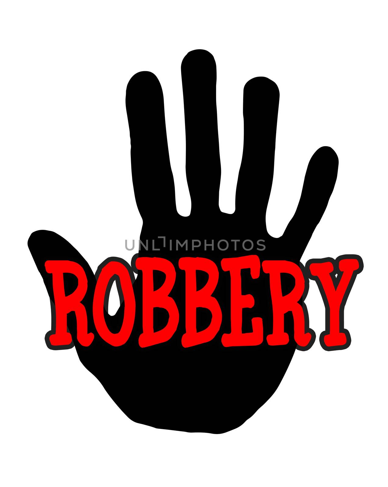 Man handprint isolated on white background showing stop robbery