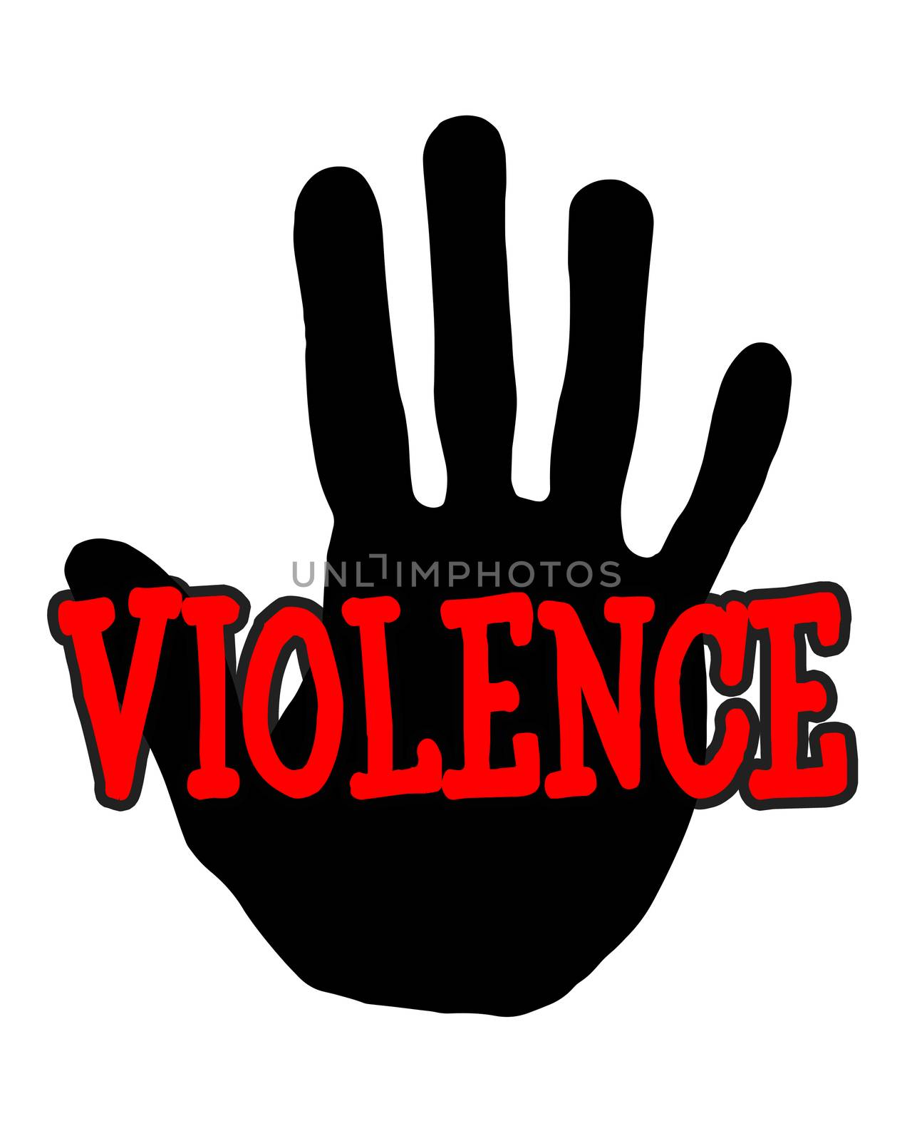 Man handprint isolated on white background showing stop violence