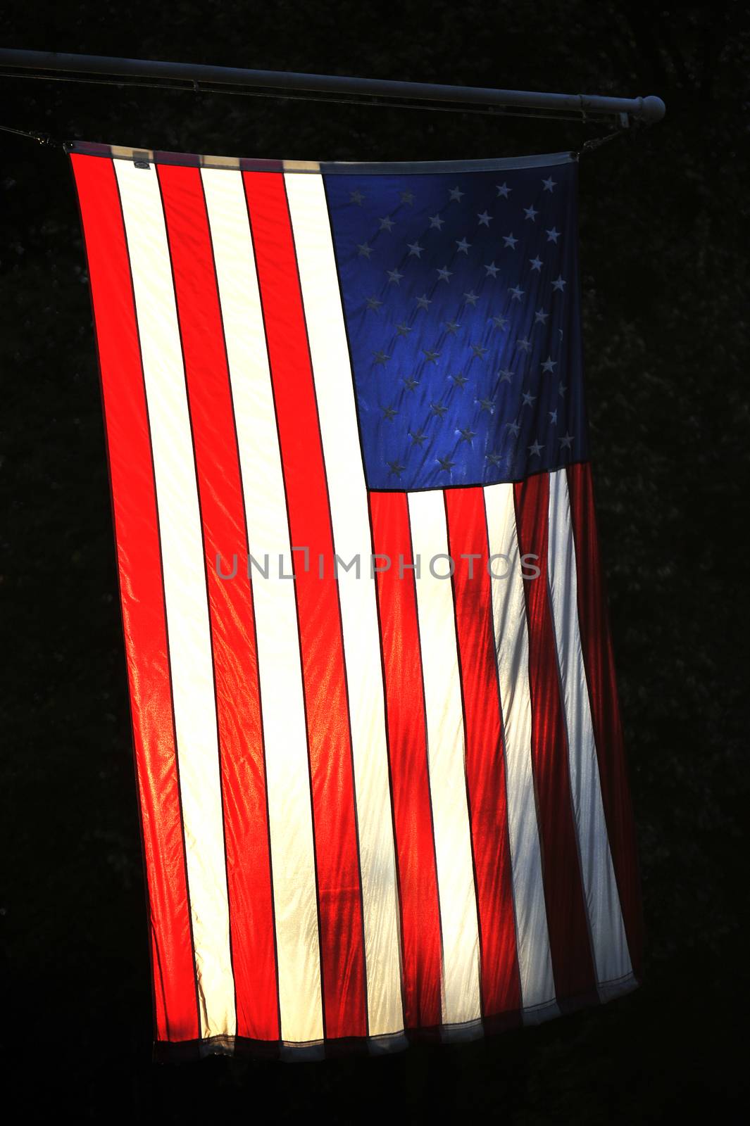 American flag on the sun in the shadow