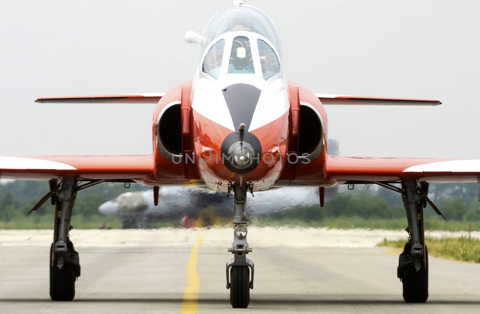 Serbian military aircraft G-4 Super Galeb at airfield