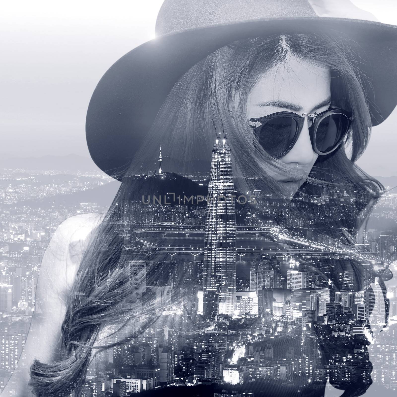 Double exposure,Beautiful girl and cityscape. by gutarphotoghaphy