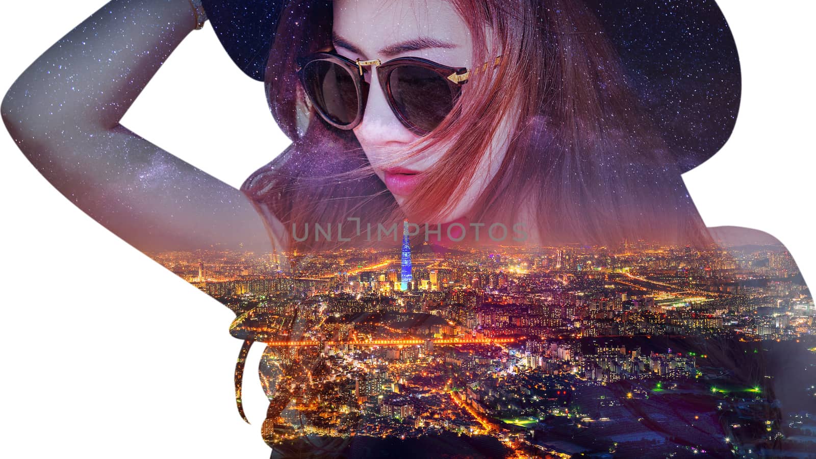 Double exposure,Beautiful girl and cityscape.  by gutarphotoghaphy