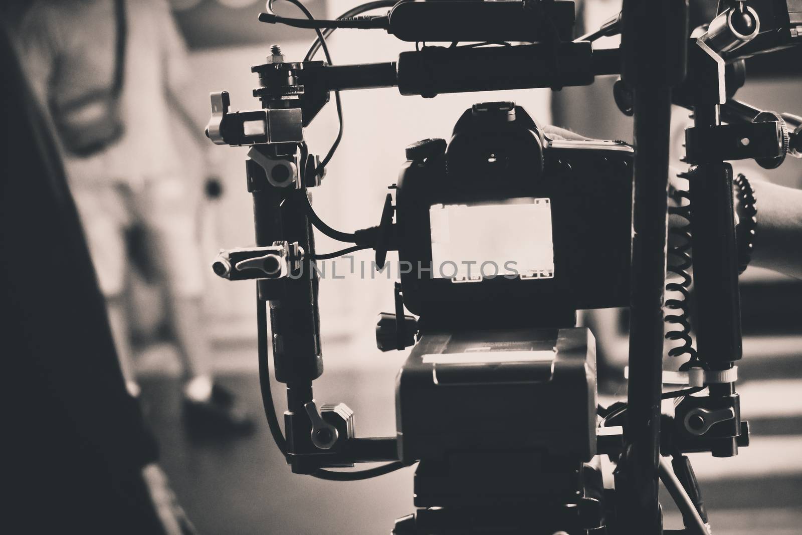 detail of professional camera equipment, film production studio