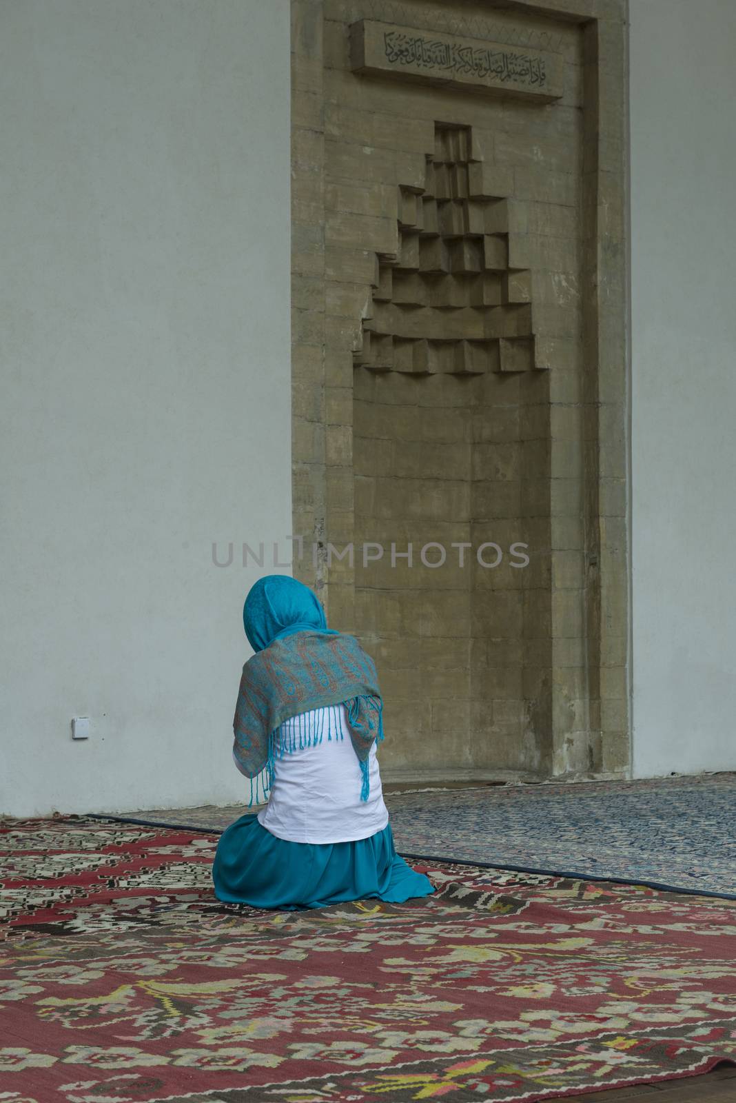 A woman pray in Sarajevo Mosque