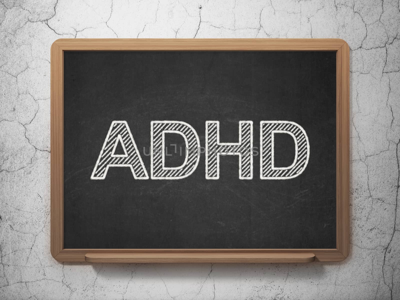 Medicine concept: text ADHD on Black chalkboard on grunge wall background, 3D rendering