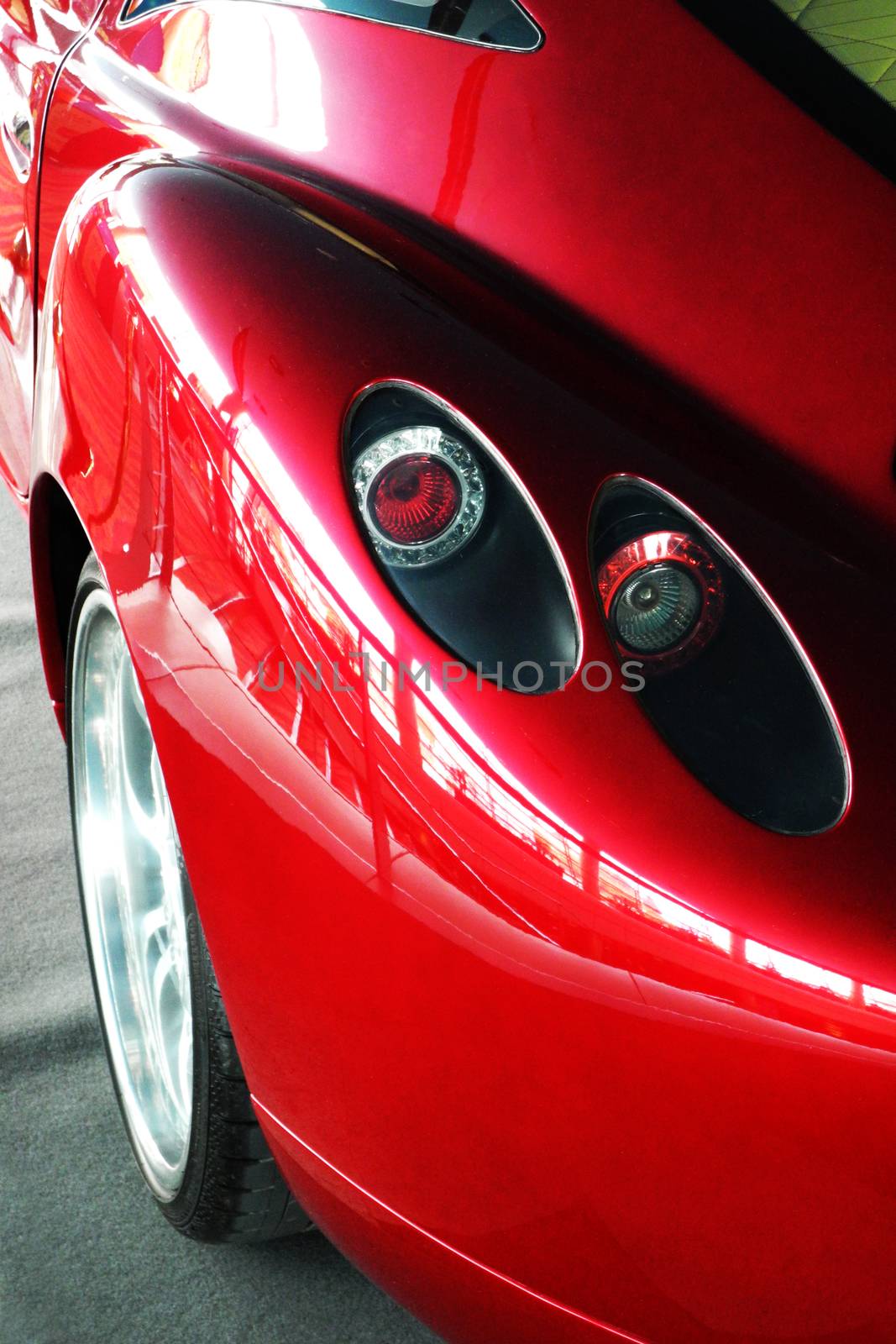 Close up detail of red sport car