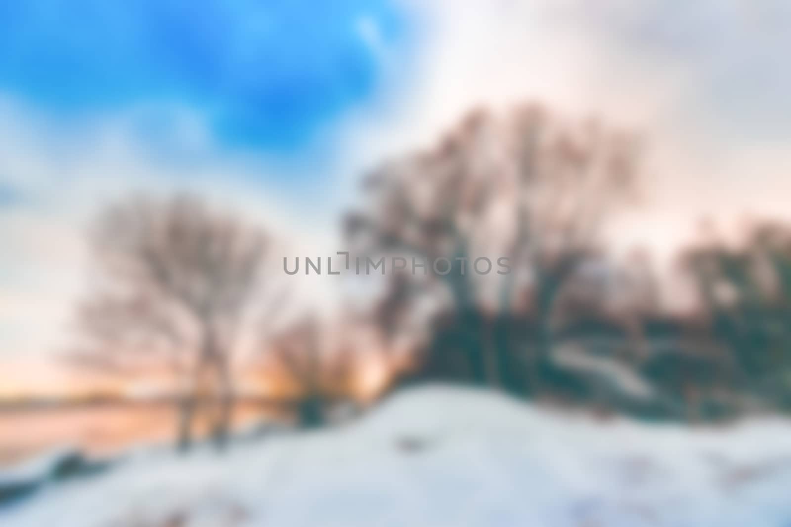 Winter landscape - soft lens bokeh image. Defocused background