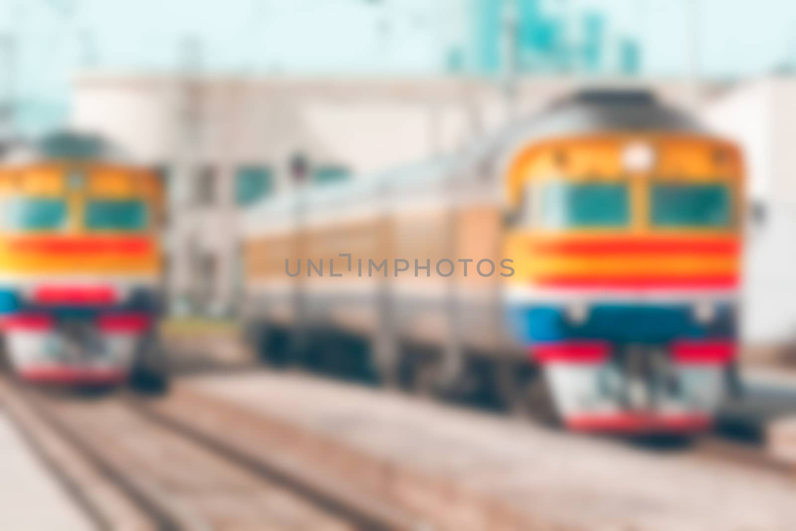 Passenger train - soft lens bokeh image. Defocused background