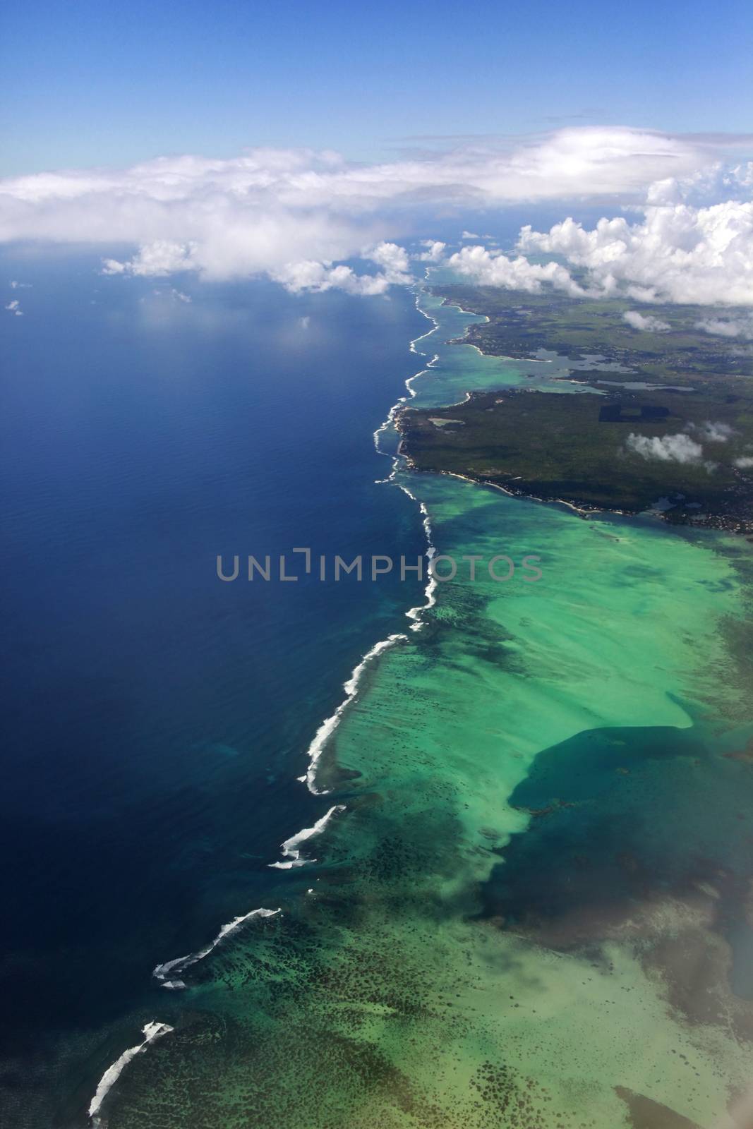 Mauritius sky view showing the beautiful ocean