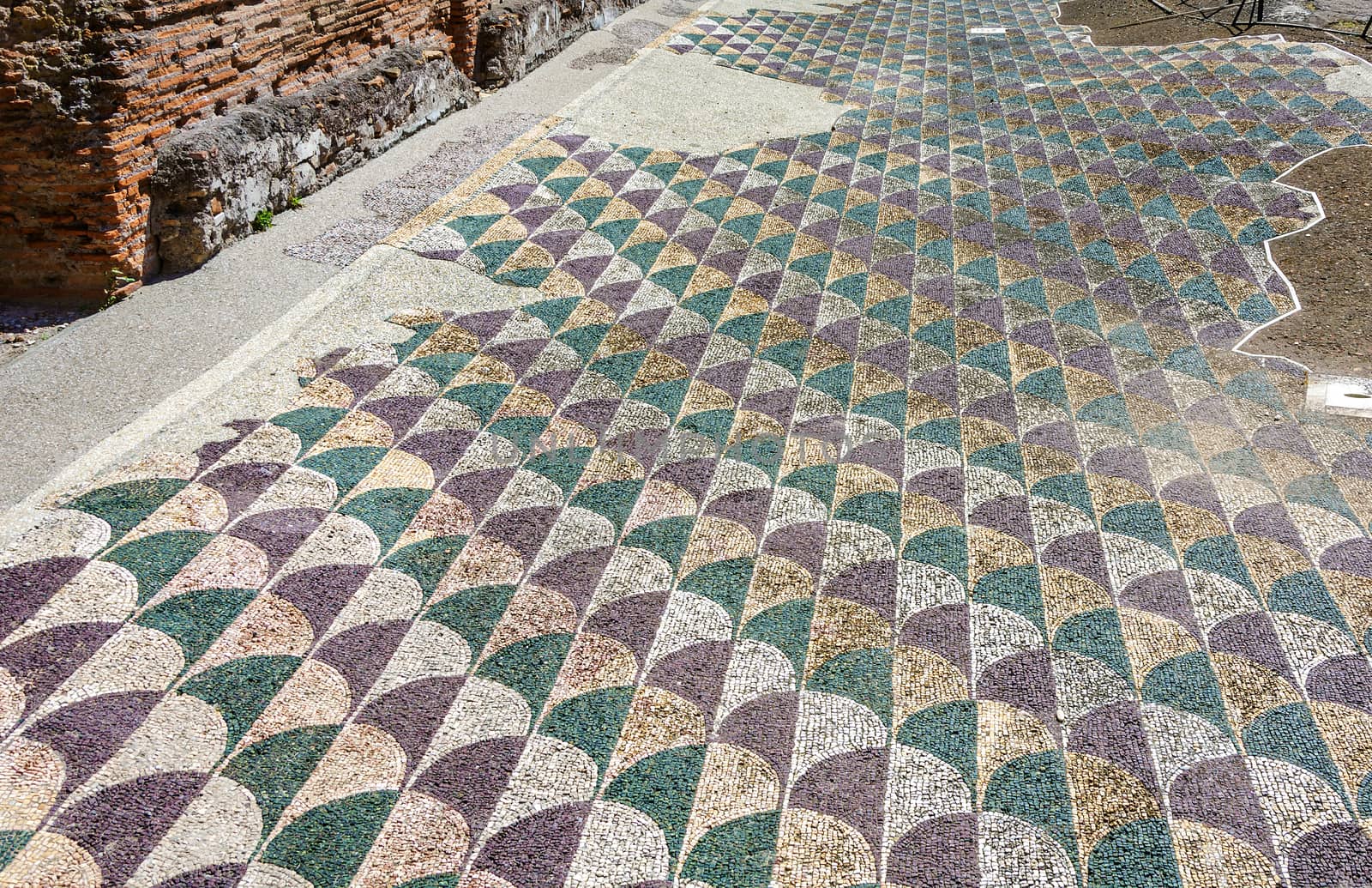 Decorated mosaic floor in the roman Caracalla Thermae Baths in Rome, Italy