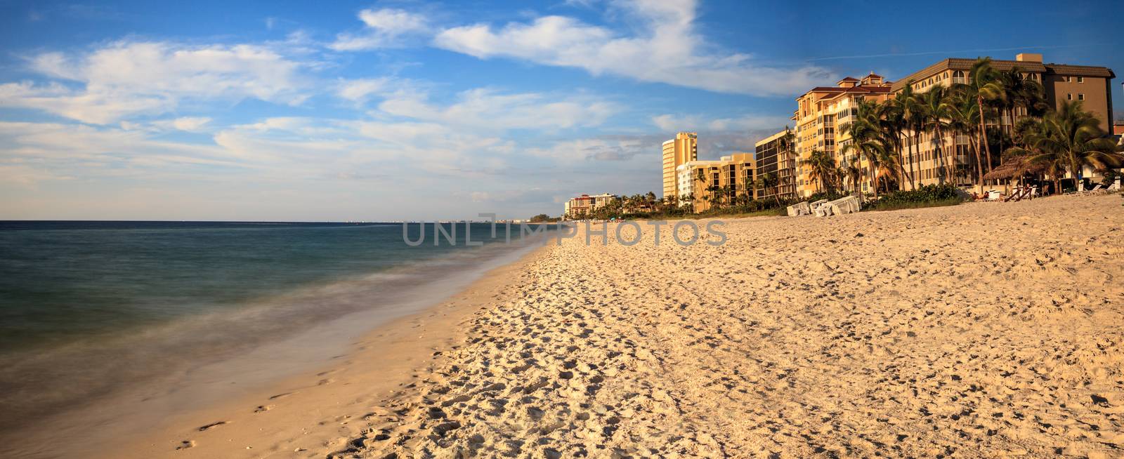 White sand and palm trees along Vanderbilt Beach in Naples, Florida, USA