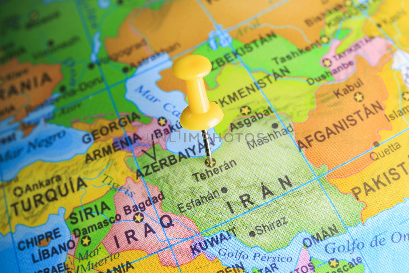 Iran pinned on a map of Asia