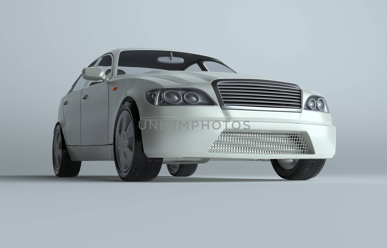 Generic brandless sports car on gray background. 3d illustration