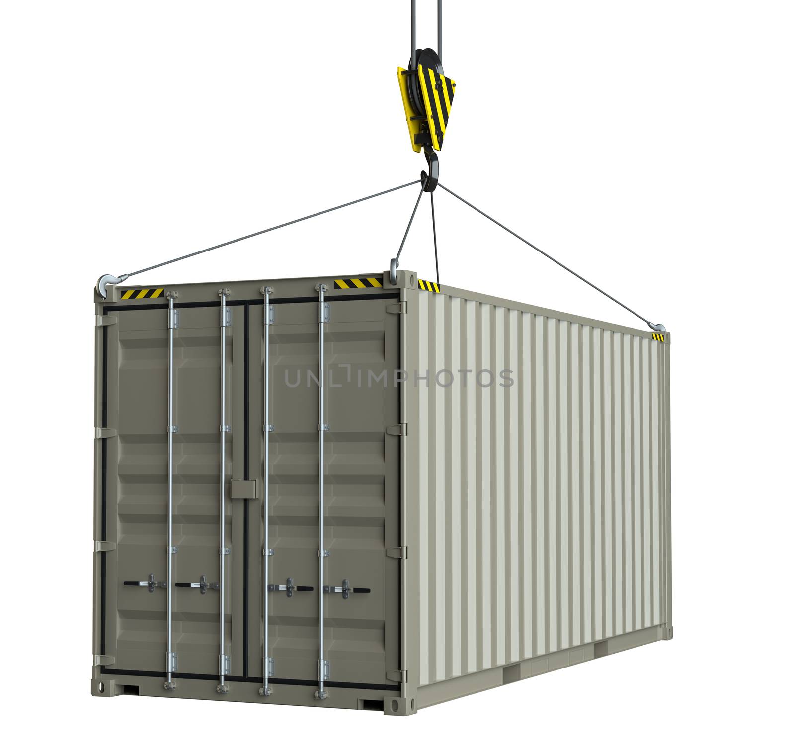 Service delivery - cargo container hoisted by hook by cherezoff